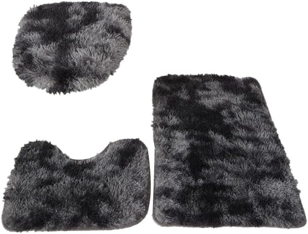Antislip Washable 3Pc Bathroom Mat Set Fluffy Toilet Cover Pedestal Rug Bath Mat - Durable, Washable, and Comfortable