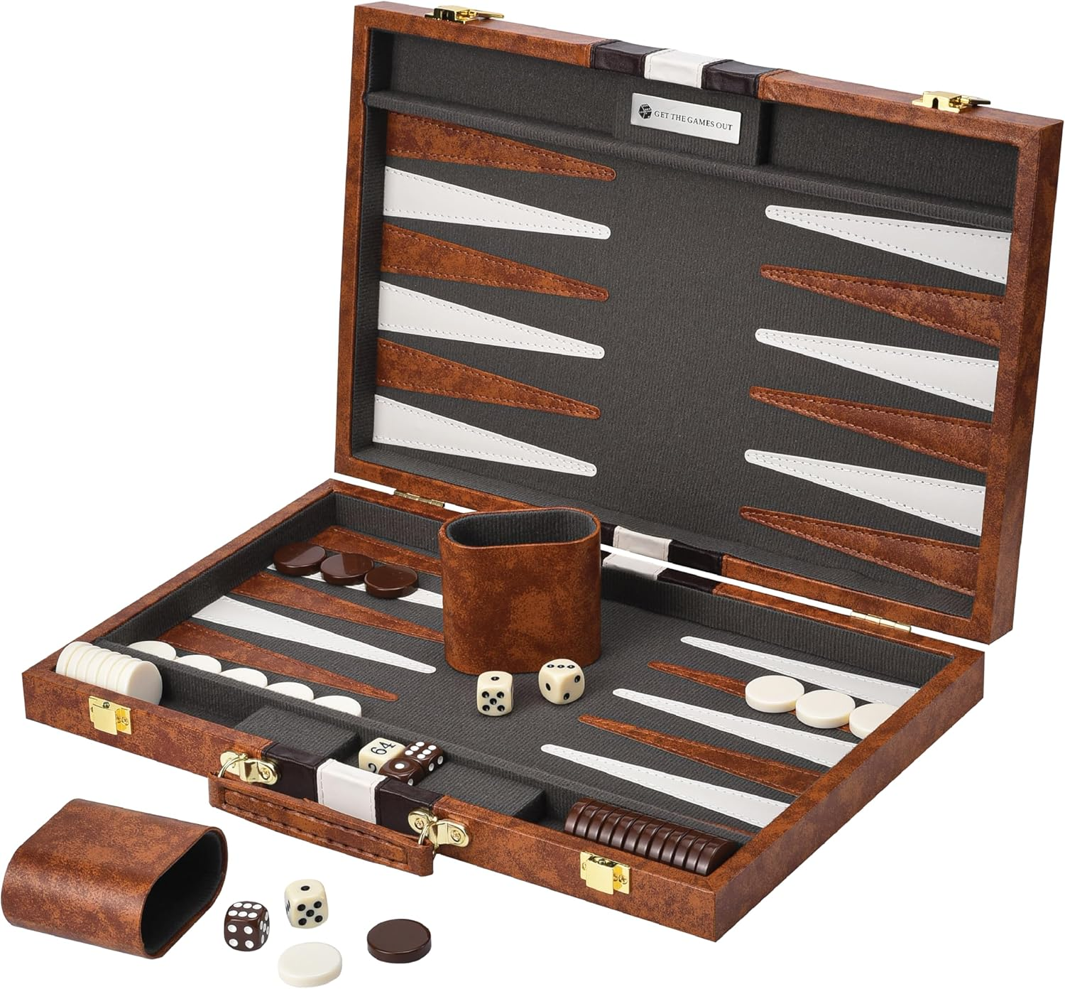 Get the Games Out Top Backgammon Set - Classic Board Game Case - Best Strategy & Tip Guide - Available in Small, Medium and Large Sizes (Brown, Small)