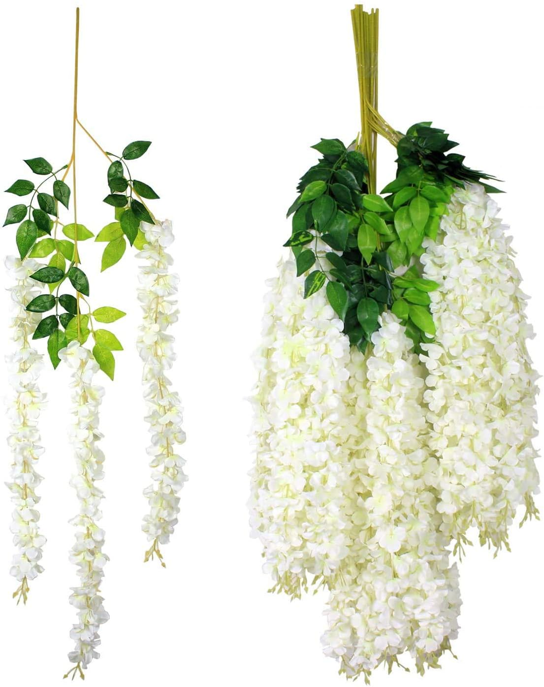 12Pcs Artificial Wisteria Flowers Purple 3.6 Feet/Piece Dense Artificial Wisteria Vine Ratta Hanging Garland Silk Flowers String Home Party Wedding Decor