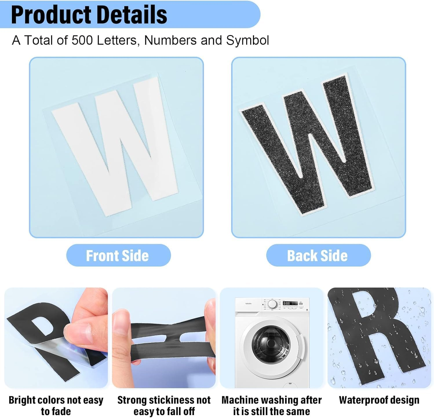 500 Pieces Iron on Letters and Numbers, 2 Inch Iron on Vinyl Letters for Clothing, Heat Transfer Letters with A-Z PU Alphabets Sticker, Iron on Letters for Fabric,T-Shirt Printing DIY Craft（12 Sheets ） image number 1