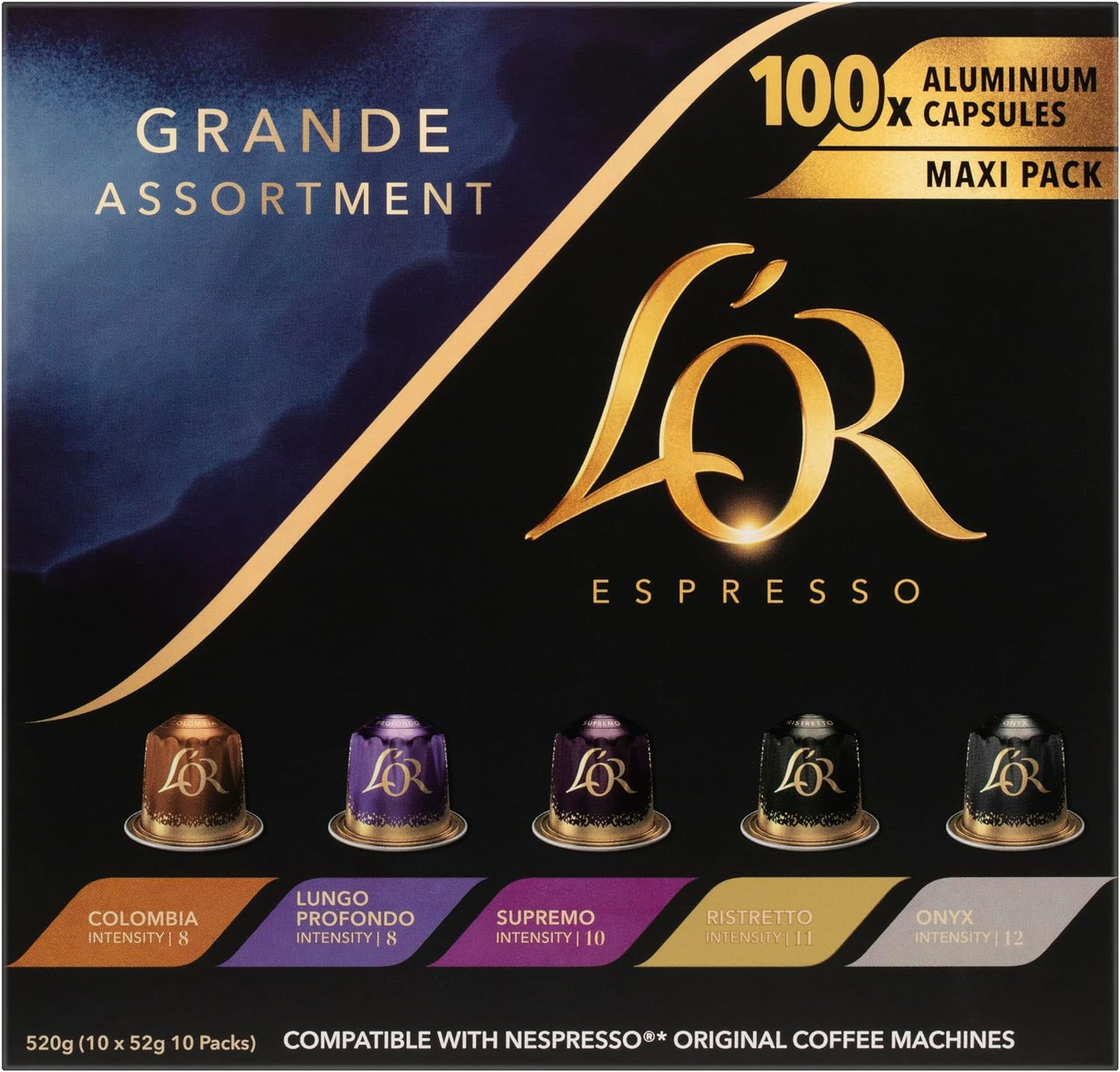 L&rsquo;OR Espresso Grande Assortment Pack 100 Aluminium Capsules Compatible with Nespresso Machines