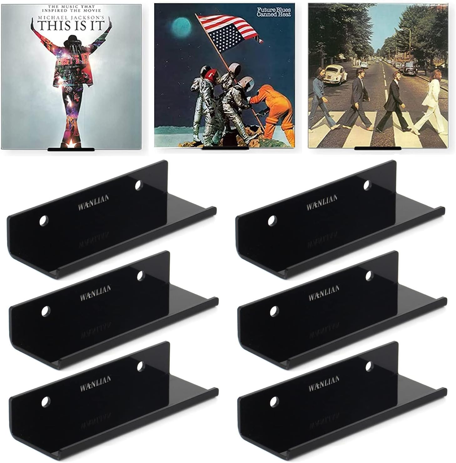 6 Pack Vinyl Record Wall Mount, 3.94 Inch Black Acrylic Album Record Holder, Vinyl Record Display Shelf for Daily LP Listening(Hardware Included) image number 4