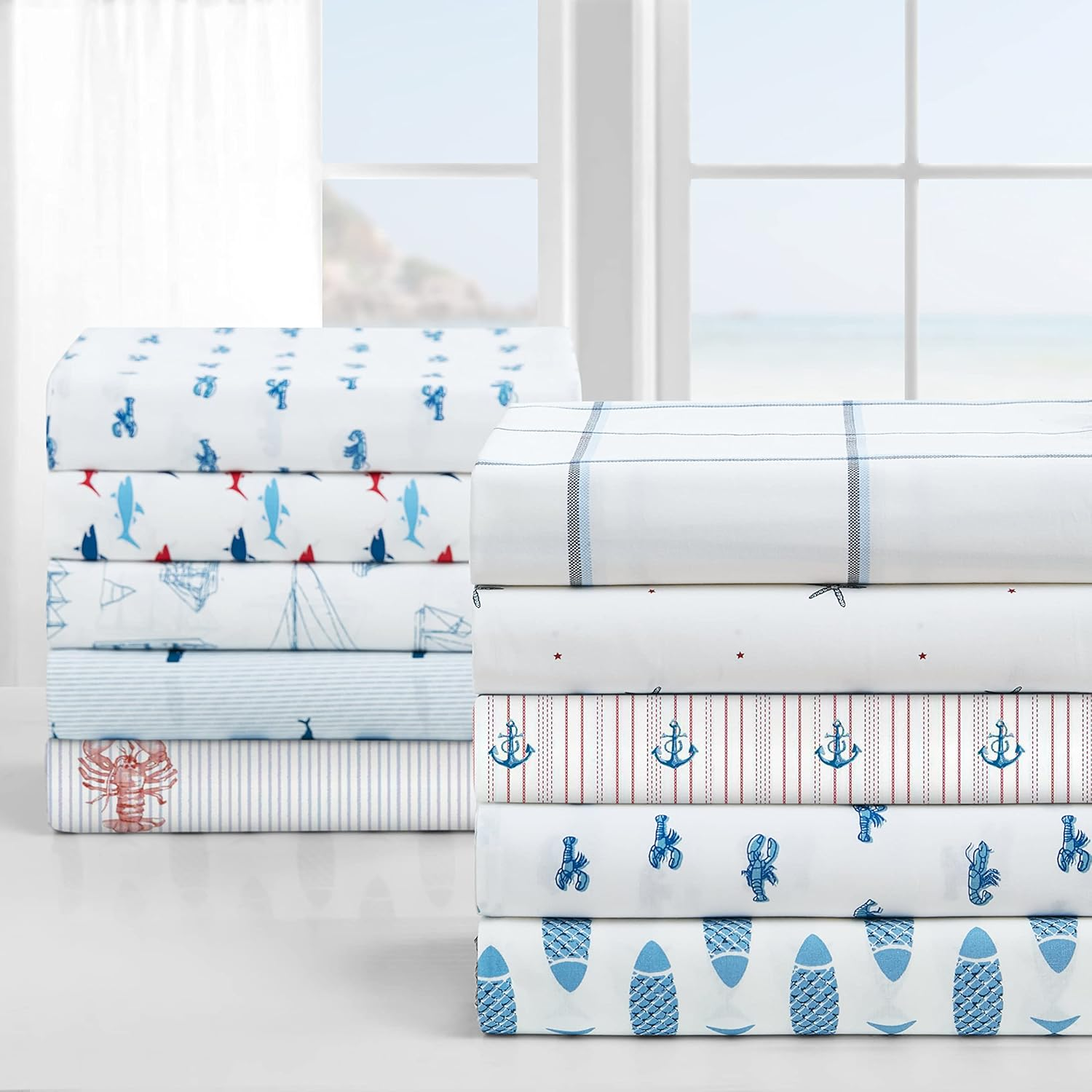 Nautica - Twin Bed Sheets, Cotton Percale Bedding Set with Matching Pillowcase, Crisp & Cool, Fully Elasticized, Dorm Essentials (Skippers Island Light Blue) image number 6