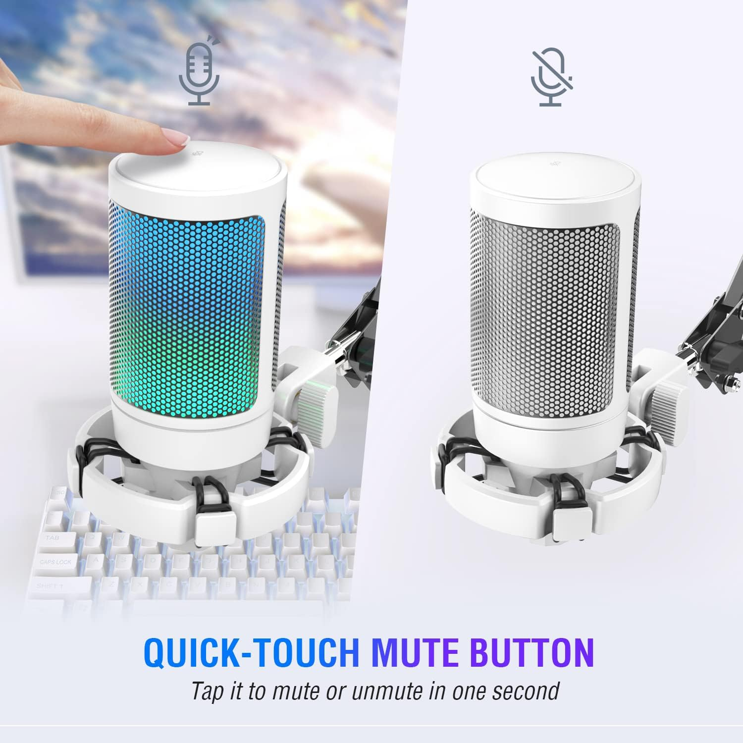 FIFINE Streaming Gaming USB Microphone Kit, PC Condenser RGB Mic on PS4/PS5, Plug and Play for Music Recording, Online Game, Discord, Twitch, with Pop Filter, Shock Mount-A6T White image number 3