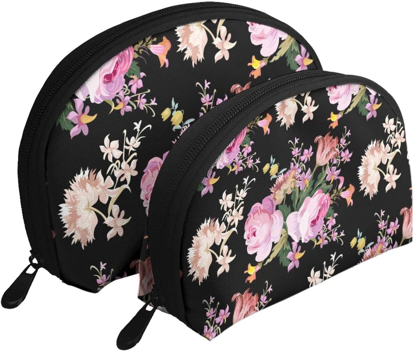 Cozimangoe Coin Pouch Makeup Bags Set, 2 Piece Shell Shape Cosmetic Bag with Pockets for Daily Travel Handbag Lipstick Keys Toiletry, Personalized Pink Roses Vintage on Nature Rose image number 1