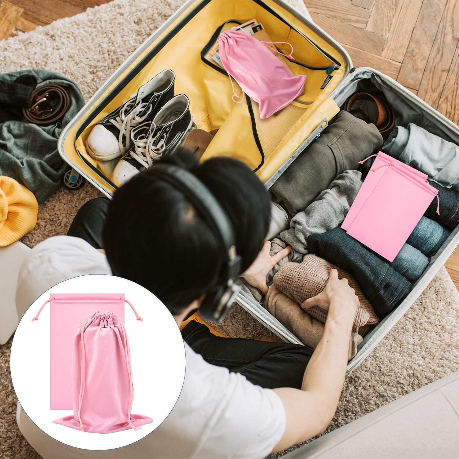 PEUTIER 4Pcs Ski Goggle Cover Bags, 10.6X7.1 Inch Snow Goggle Pouch Case with Drawstring Eyeglasses Lens Storage Accessories image number 4