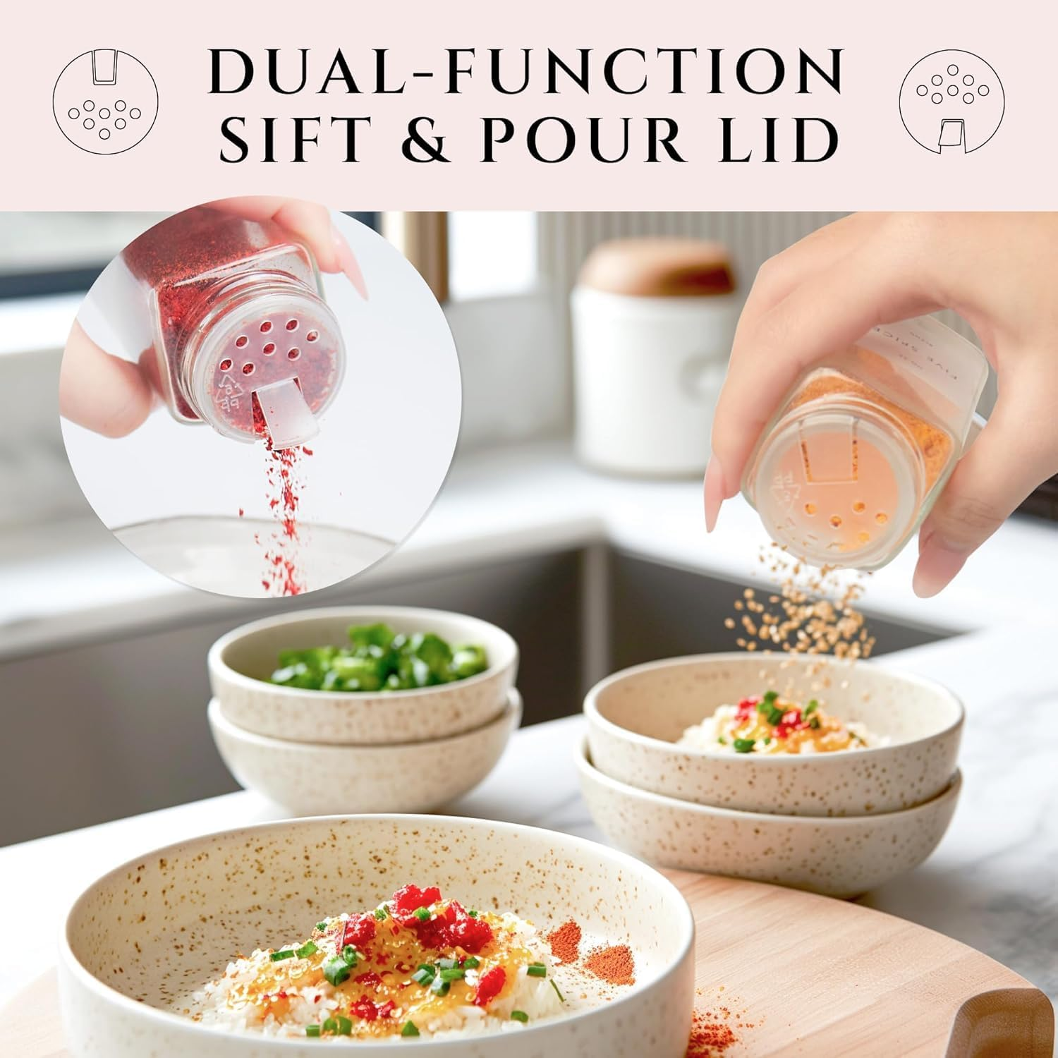 24Pcs Spice Jars,Glass Spice Jars with Labels,120 ML Square Spice Containers with Acacia Wood Lids,Kitchen Spice Jars with Shaker Lids for Spice Rack, Cabinet or Drawer image number 5