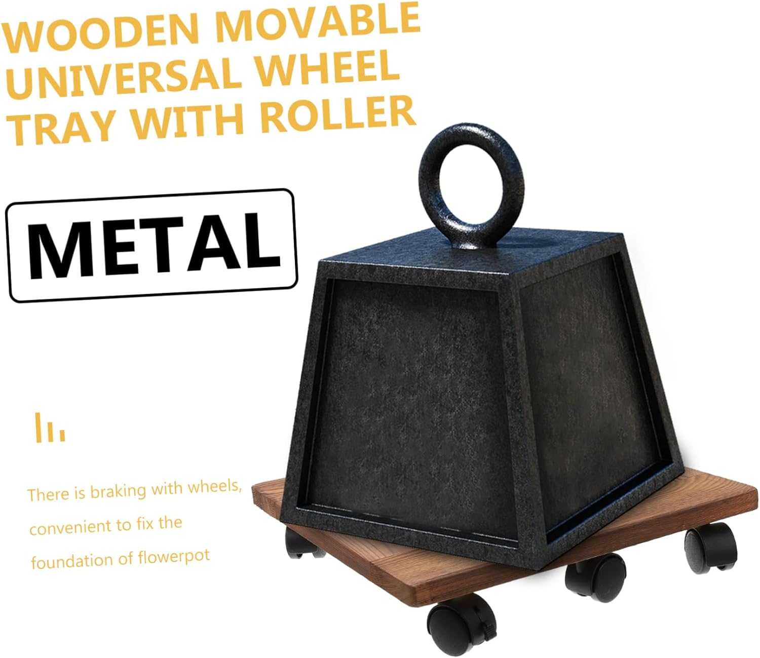 Movable Flowerpot Base Tray with Lockable Wheels, 35X35Cm Thickened Solid Wood Planter Pallet for Indoor Outdoor Garden, Heavy-Duty Plant Pot Holder with 6 Reinforced Swivel image number 3