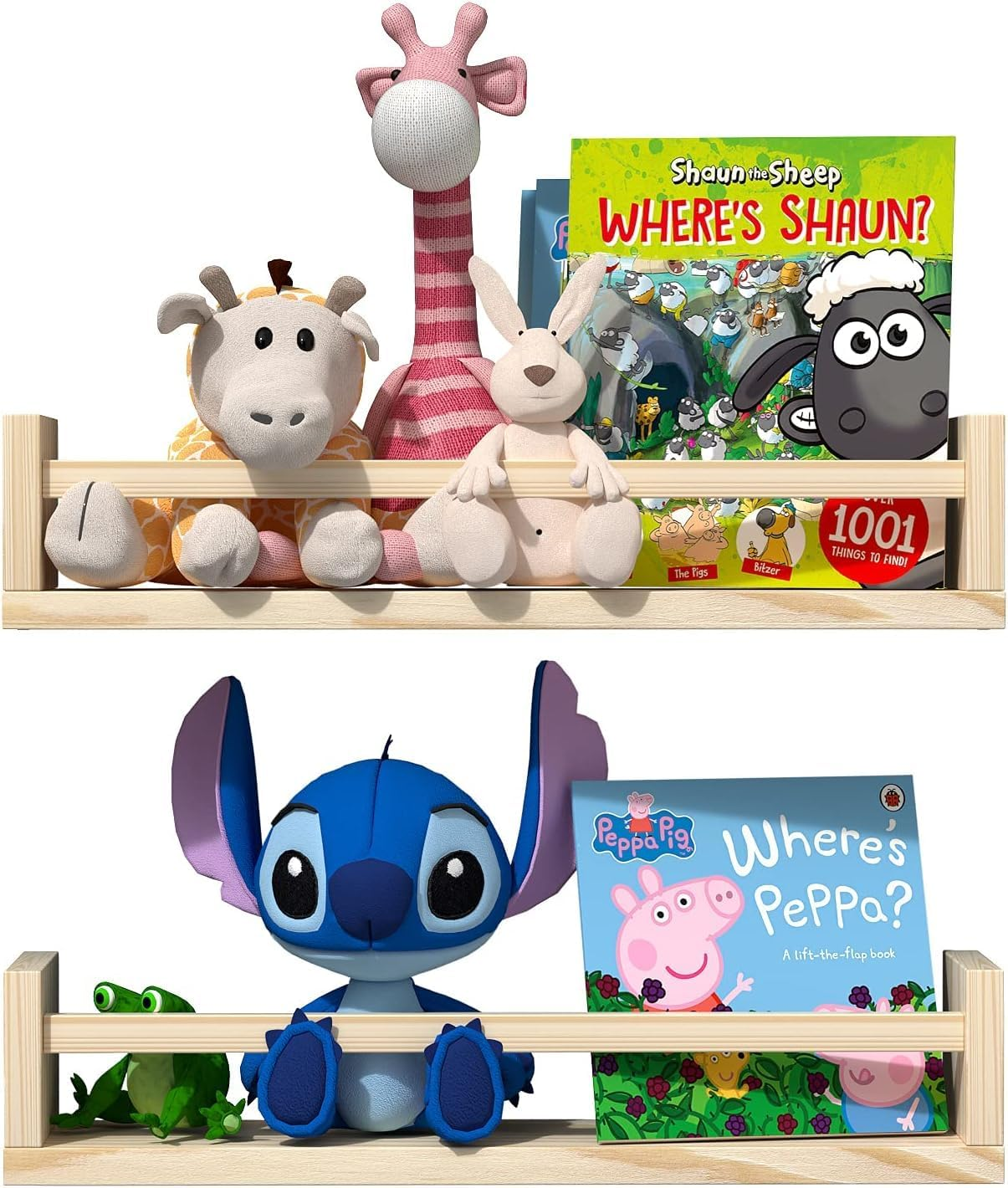 2 Piece Nursery Bookshelf,Childrens Room Floating Bookshelf,Wall Mounted Floating Bookshelf,Solid Nursery Bookshelf,Kitchen Bedroom Living Room Spice,Small Objects Placement Shelf(Natural Wood)