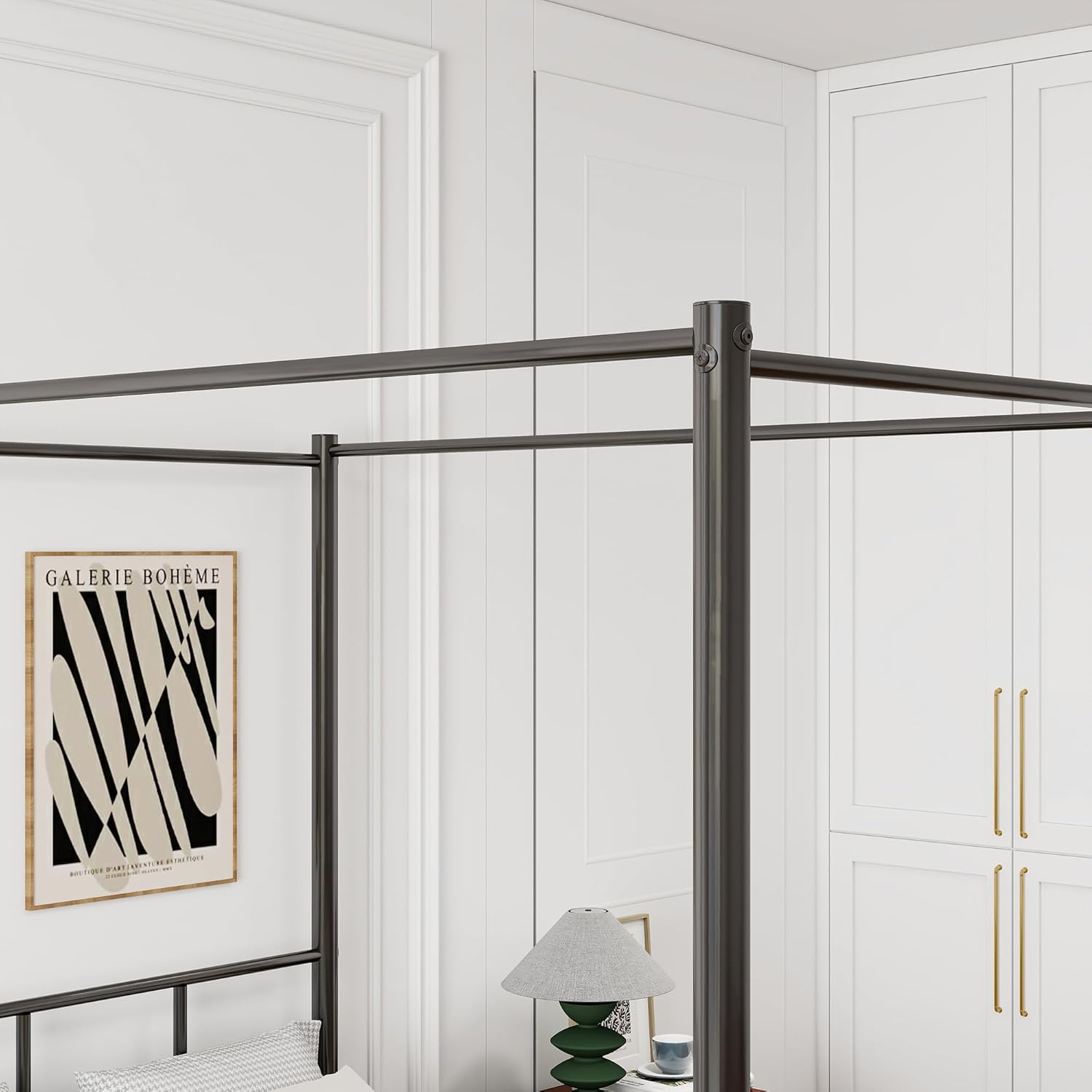 Diolong Patricia Double Bed Frame Canopy Four Poster Bed with Metal Slats/Mattress Platform with under Bed Storage/Bedroom Furniture/Black image number 6