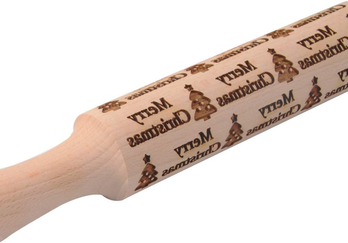 Dubom Christmas Wooden Rolling Pins - Engraved Embossing Rolling Pin with Christmas Deer Pattern for Baking Embossed Cookies,Rolling Pin Kitchen Tool (2 Pcs)
