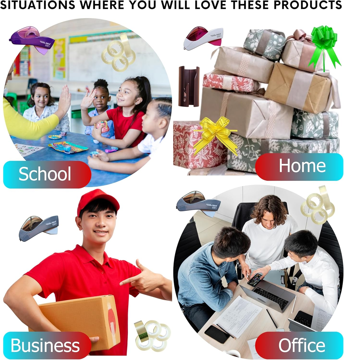 Semi Automatic Tape Dispenser 10 Tape Dispenser Refill Rolls, 1 Paper Cutter & 10 Pull Bows for Gift Wrapping & Packing for Valentine'S Day, Birthdays, Mother&rsquo;S Day, Office & Home Use (Dark Grey) - Purple image number 4