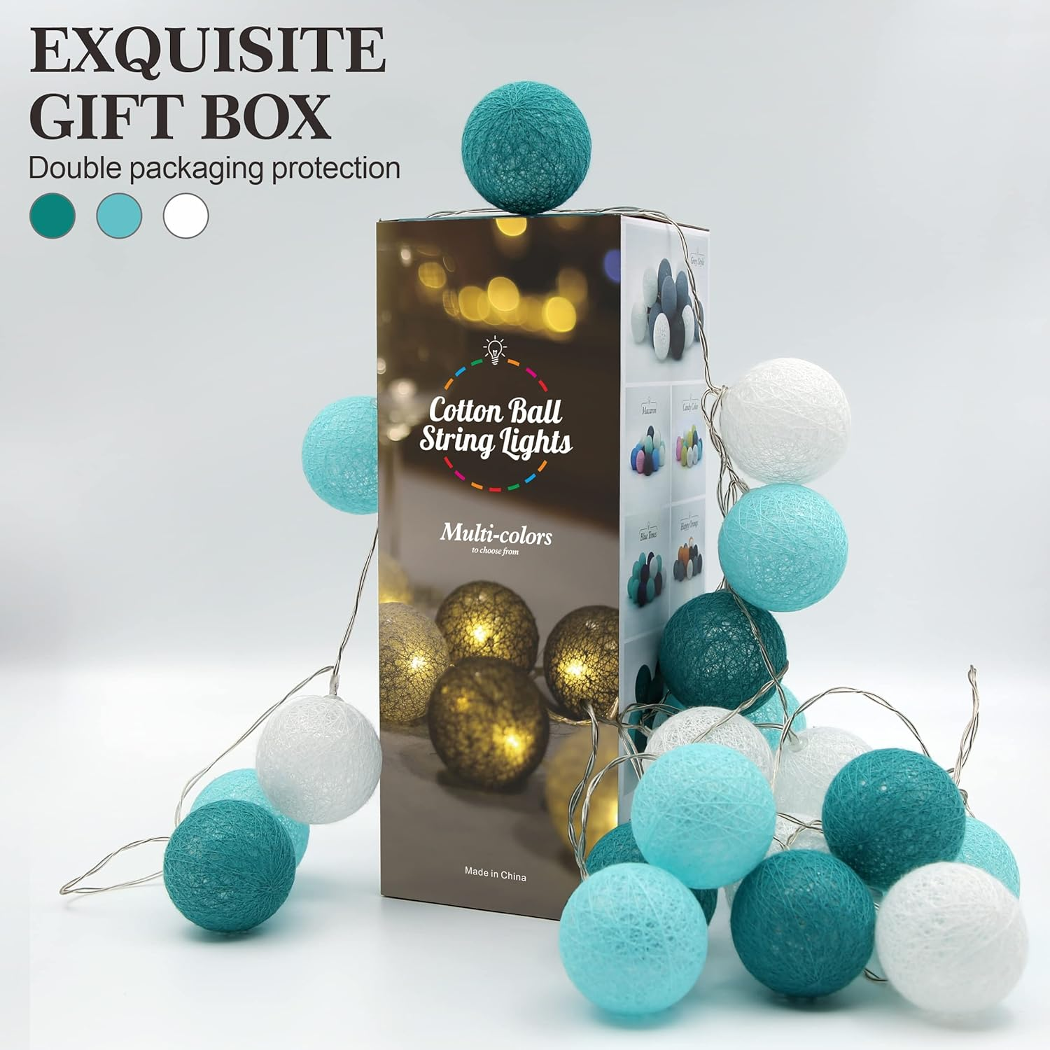 Padwa Lifestyle Cotton Ball String Lights, 3.1M/10.2Ft 20 Leds USB Powered Cotton Ball Fairy Lights for Bedroom, Party, Indoor, Wedding, Festival Decor (Tiffany) image number 4