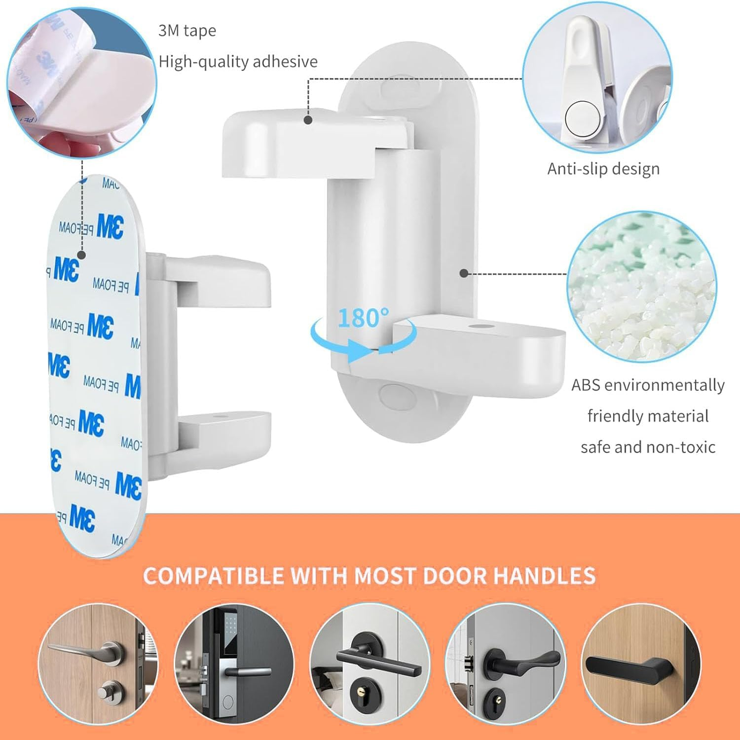 Shengsenfu 4 Pack Door Lever Lock Child Proof Door Locks Design for Kids Safety-Child Proof Doors and Handles 3M VHB Adhesive No Drilling and Perfect for Door,Cabinet,Windows,Child-Proof and Pet Proof image number 1