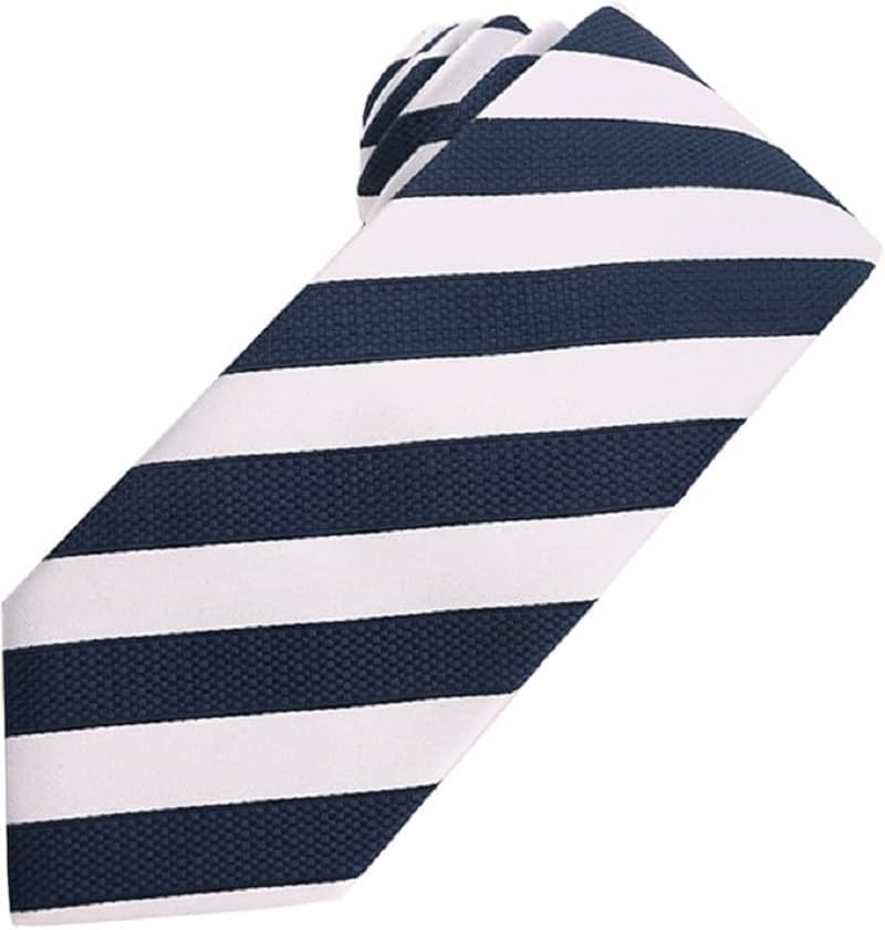 Men'S Tie, Polyester Silk Jacquard Stripe, Business Casual, Office Professional Tie - Deep Blue White image number 3