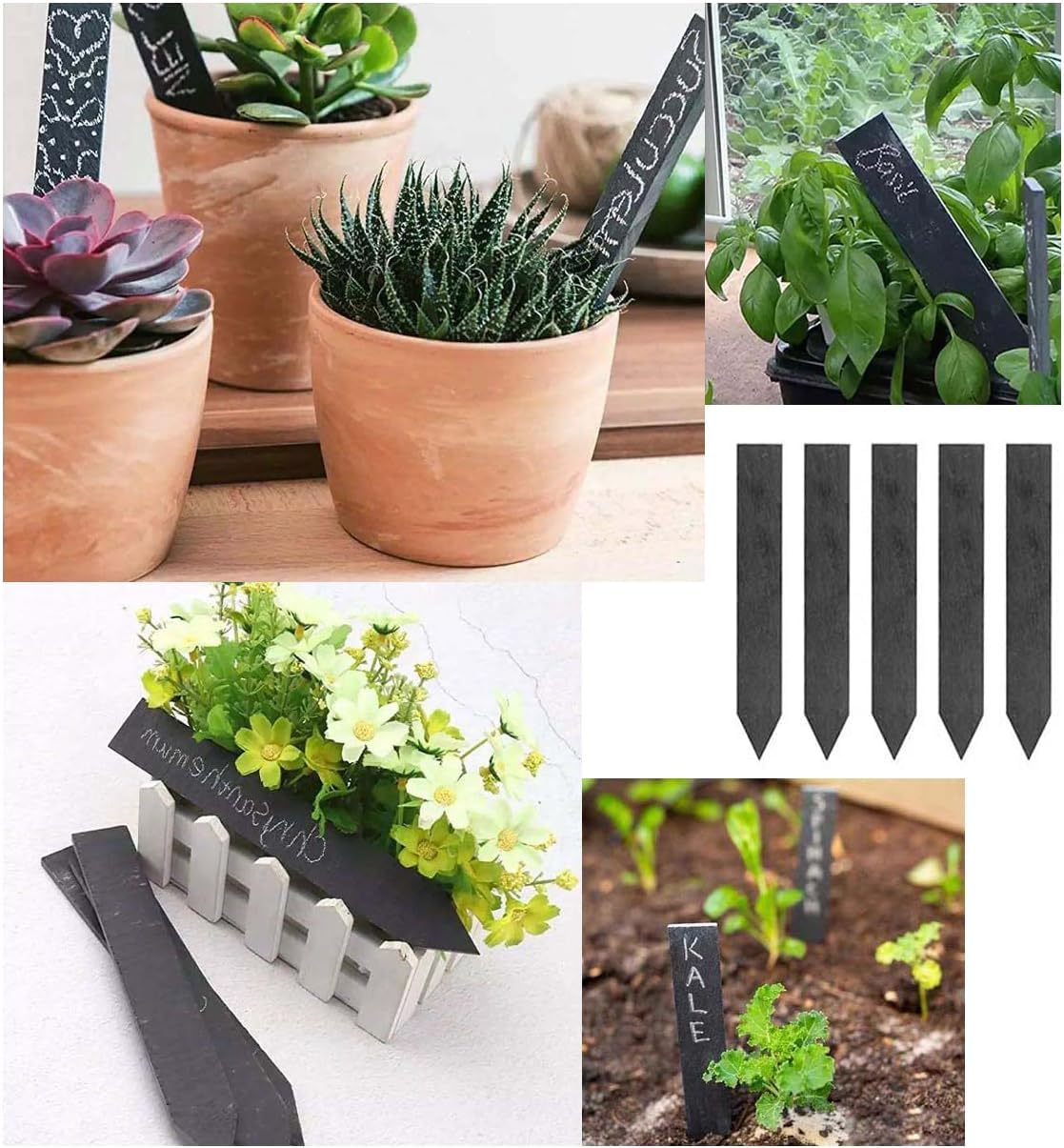 Slate Plant Labels with Soapstone Chalks Reusable Chalkboard Garden Markers for Herbs, Vegetables, Succulents and More (6, 15Cmx2.5Cm) image number 1