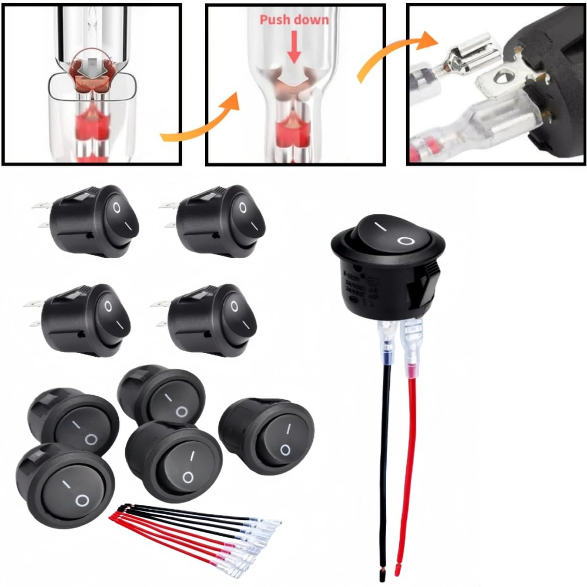 10-Piece 12V Circular Joystick Switch, 12-Volt DC Mini Circular Toggle Switch, 2-Pin SPST On/Off Toggle Switch, with 15CM Wire, Suitable for Automobiles, Ships and Recreational Vehicles image number 4