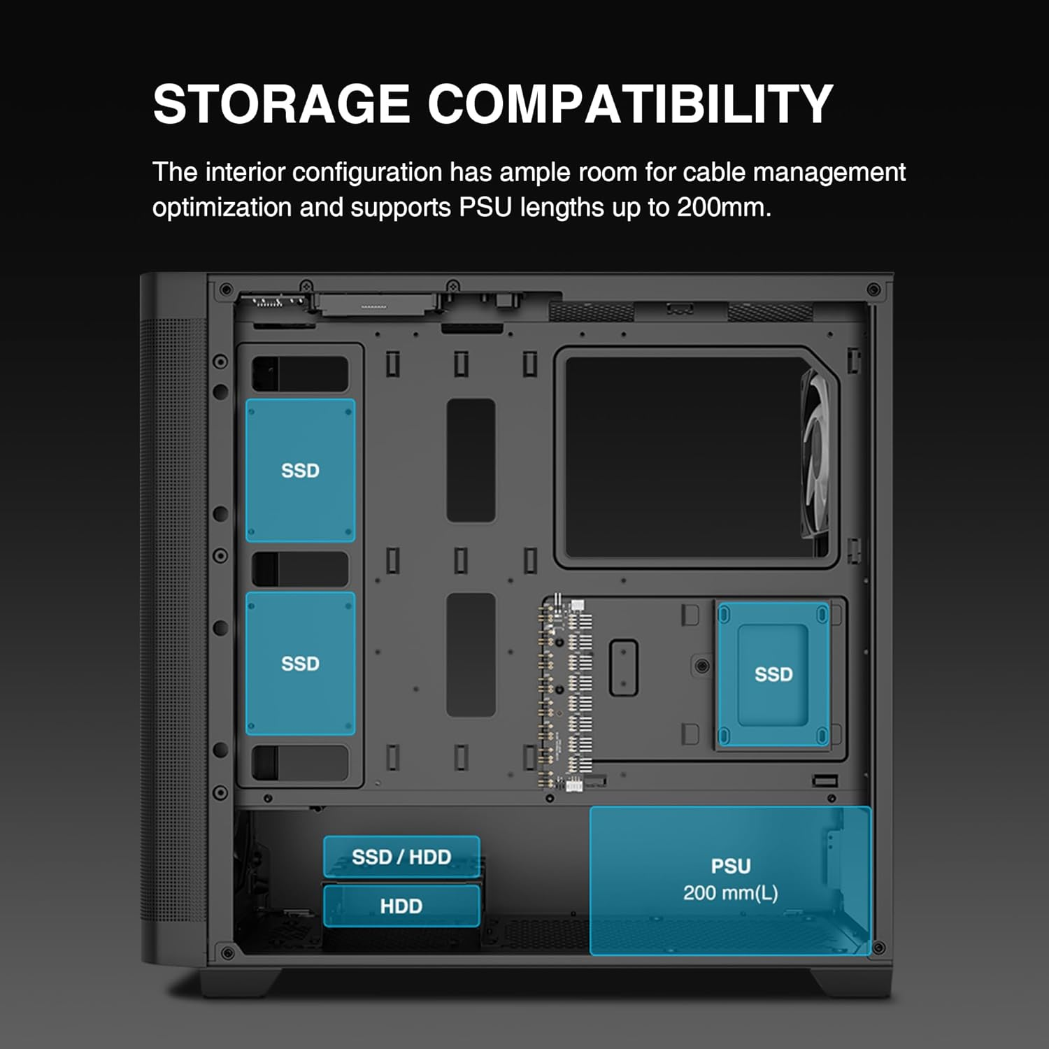GAMDIAS ATX Mid Tower Computer Case Tempered Glass, Gaming PC Case Support Dual 360Mm Aio/Radiator, 7X120Mm Case Fans (4X 120Mm Built-In), 420Mm GPU/VGA, USB3.0X 2, Type C X1, 170Mm CPU Cooler image number 4