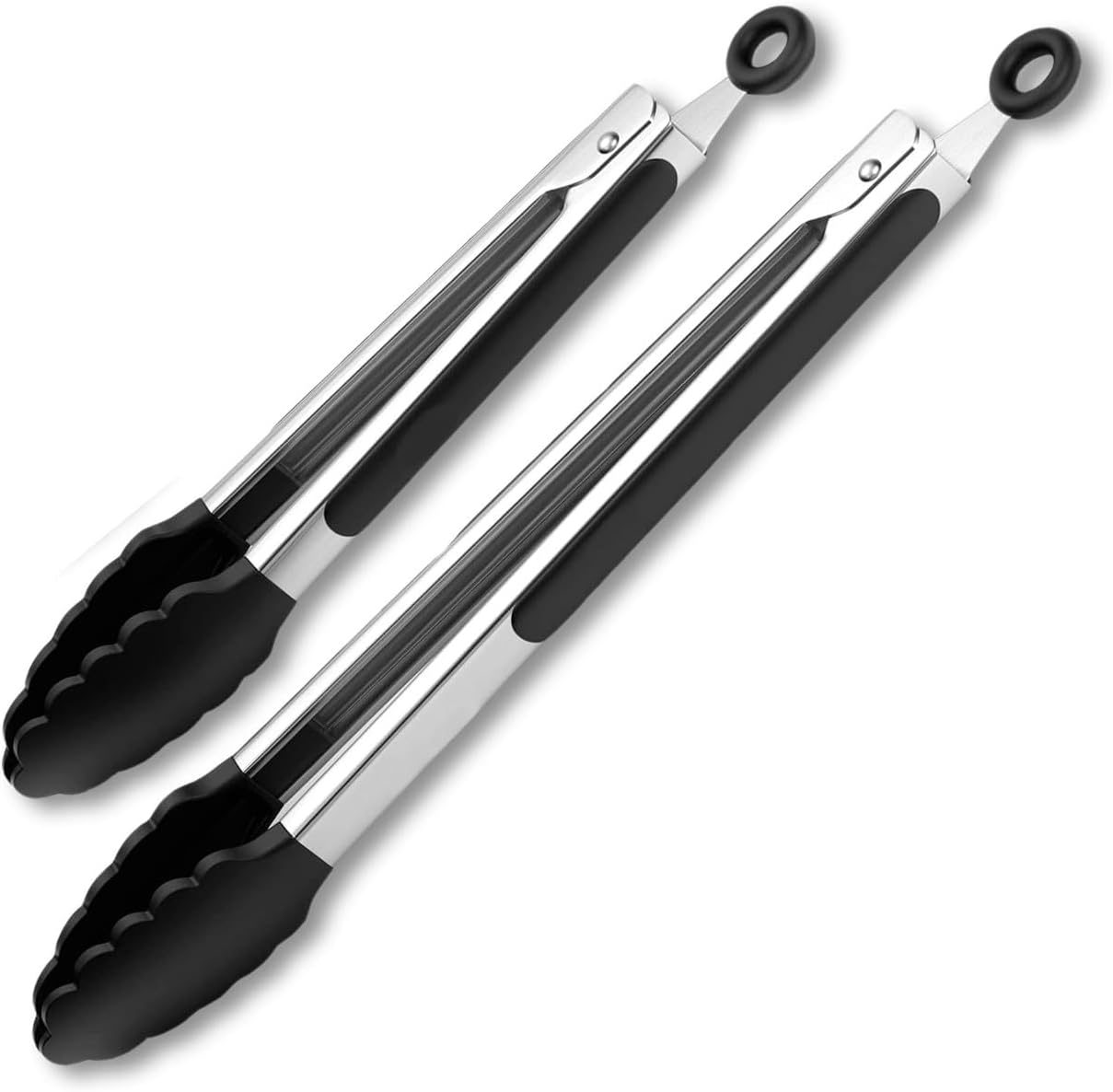 Premium Silicone Kitchen Tongs 12" & 9" Set of 2 Black BPA Free Lockable Stainless Steel for Grill Serving Cooking by ZOLOTI image number 4