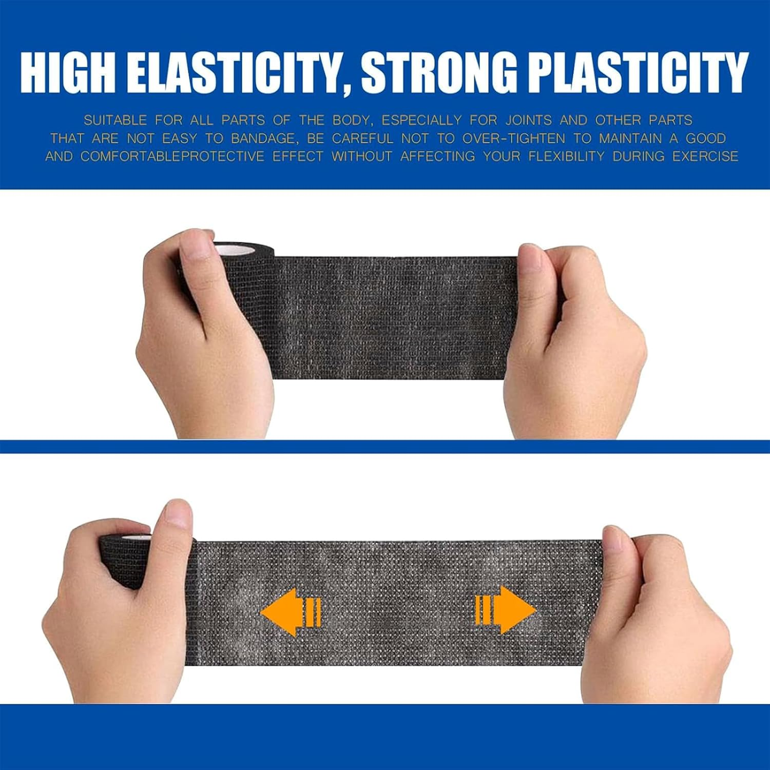 8PCS Cohesive Bandage, Self-Adhesive Compression Bandage, 5 Cm X 4.5 Metres Black Sports Tape for Joint Support, Strapping Tape for Ankles and Wrists image number 4