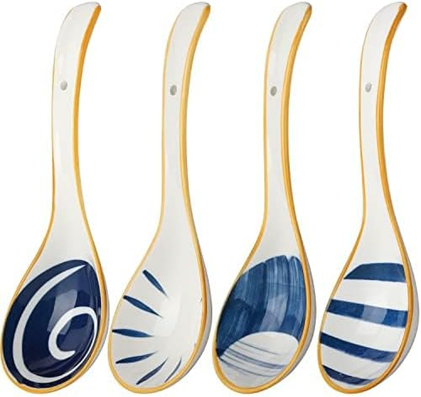 Ceramic Ladle Spoon Set of 4 Long Handle Soup Ladle with Holes Gravy Sauce Ladles Kitchen Cooking Ladles for Cooking Serving (Style 2) image number 6