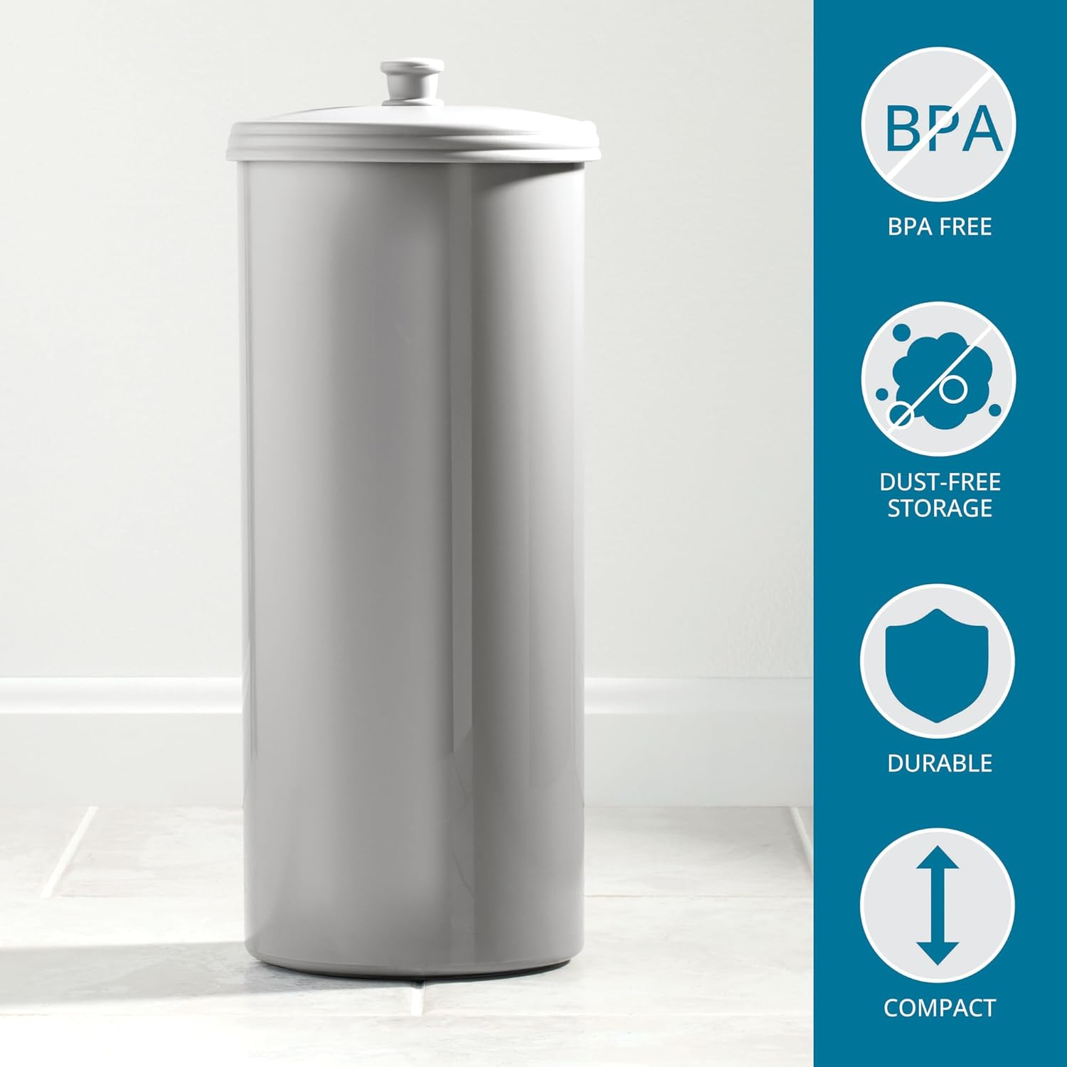 Interdesign Kent Bathware, Free Standing Toilet Paper Roll Holder for Bathroom Storage, Silver image number 5