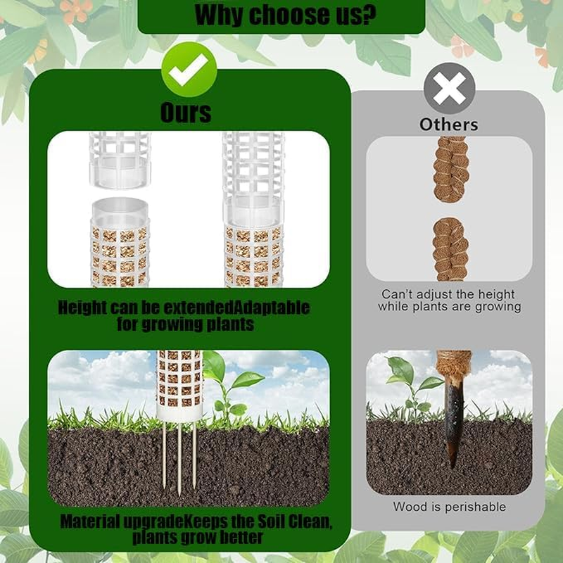 4-Piece Stackable Moss Pole Plant Support with Green Mesh Climbing Stakes for Indoor Plants, Potted Plant Climbing Aid, Moss Pole for Monstera, Ivy, Pothos and Other Climbing Plants image number 4