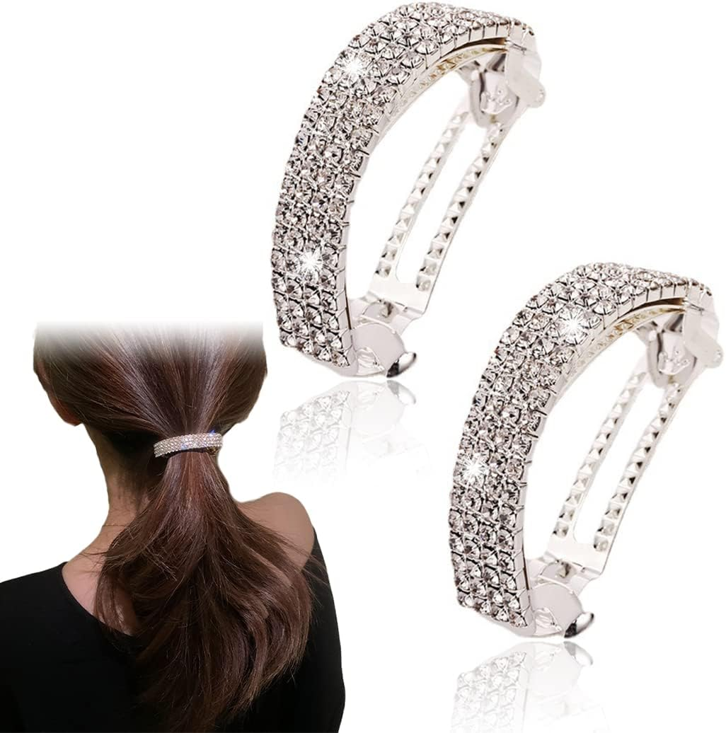 2 Pack Ponytail Hair Clips, Classic Large Hair Clips for Medium to Thin Hair, French Vintage Hair Accessories for Women (Silver) image number 4