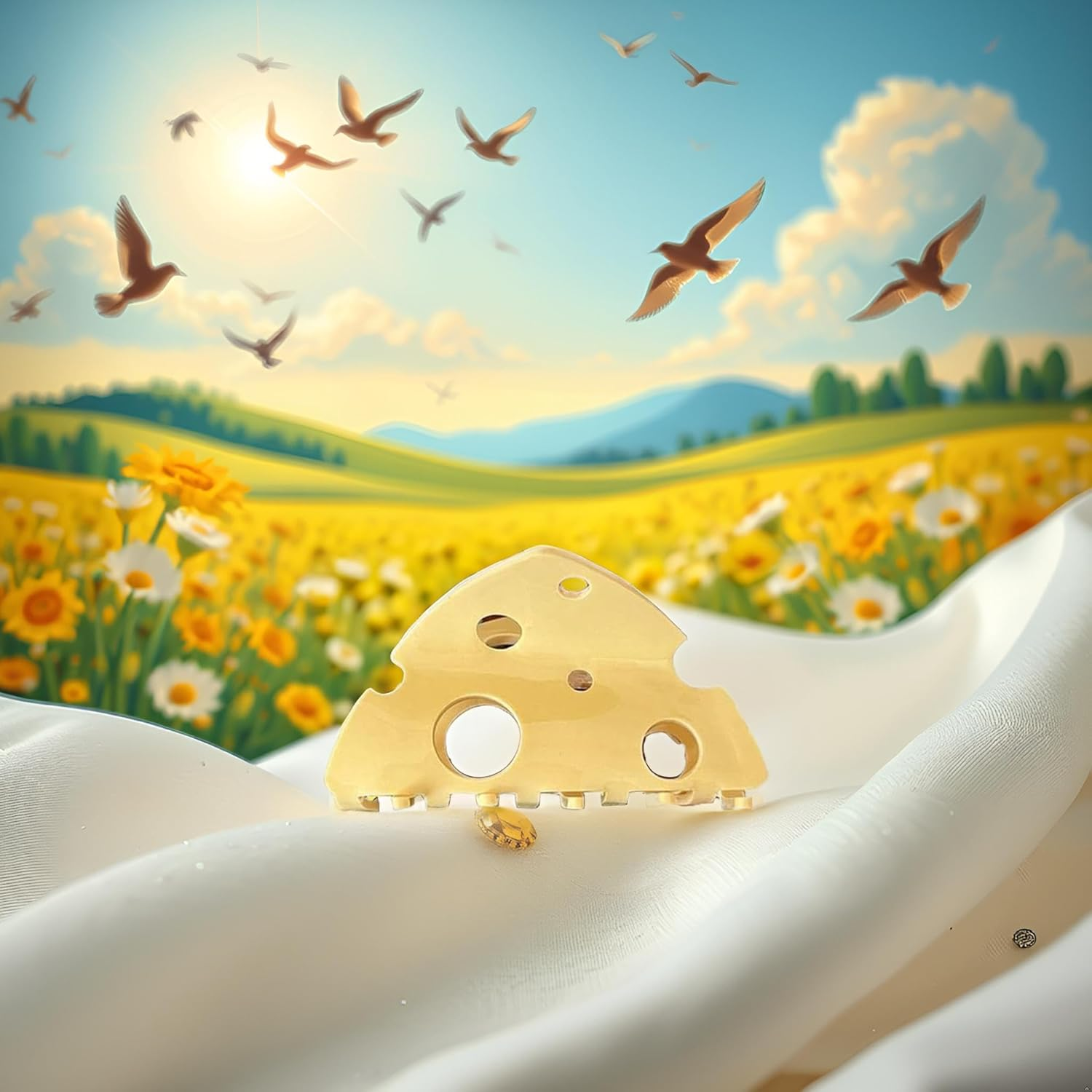 Yellow Hair Clip Headdress Fashion Hollow Shark Clip Cute Cheese Acetate Hair Claw Party for Beauty and Personal Care Hair Accessories image number 4