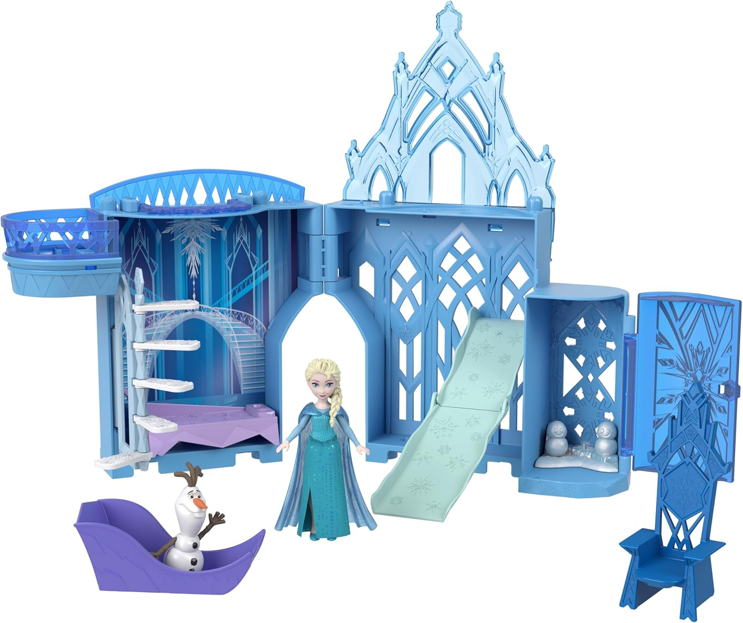 Mattel Disney Frozen Toys, Elsa Stackable Castle Doll House Playset with Small Doll and 8 Pieces, Inspired by the Disney Frozen Movies, Kids Travel Toys and Gifts