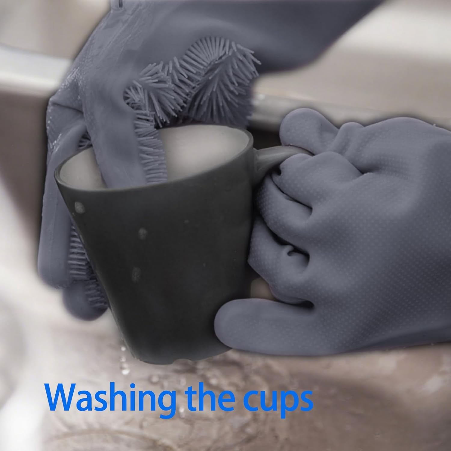 2 Pcs Pet Grooming Gloves, Extra Thick Large Silicone Dog Bath Brush for Dogs Cats Rabbits Pets, Anti-Bite Waterproof Cat Hair Remover Glove for Dog Cat Bath Grooming Massaging Home Cleaning (Gray) image number 6