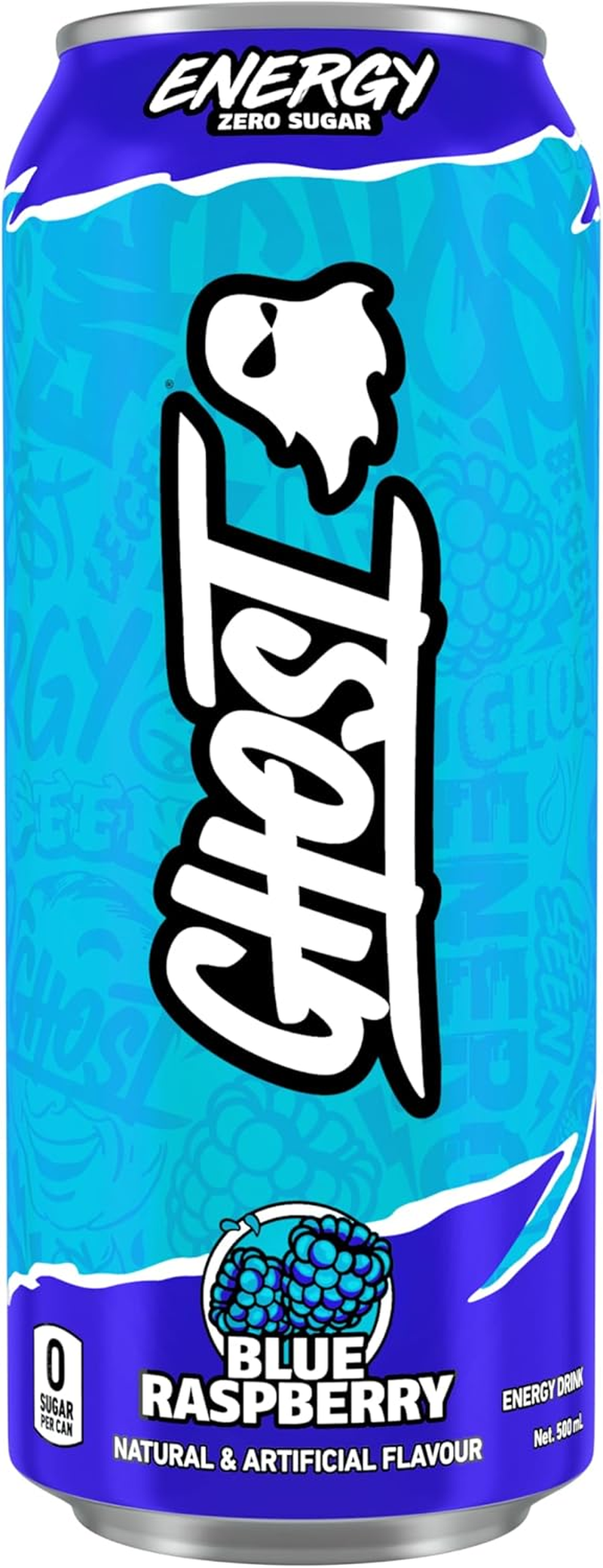 GHOST Energy Drink - 12-Pack, Blue Raspberry, 500 Ml Cans - Energy & Focus & No Artificial Colours - 160Mg of Natural Caffeine - Vegan image number 2