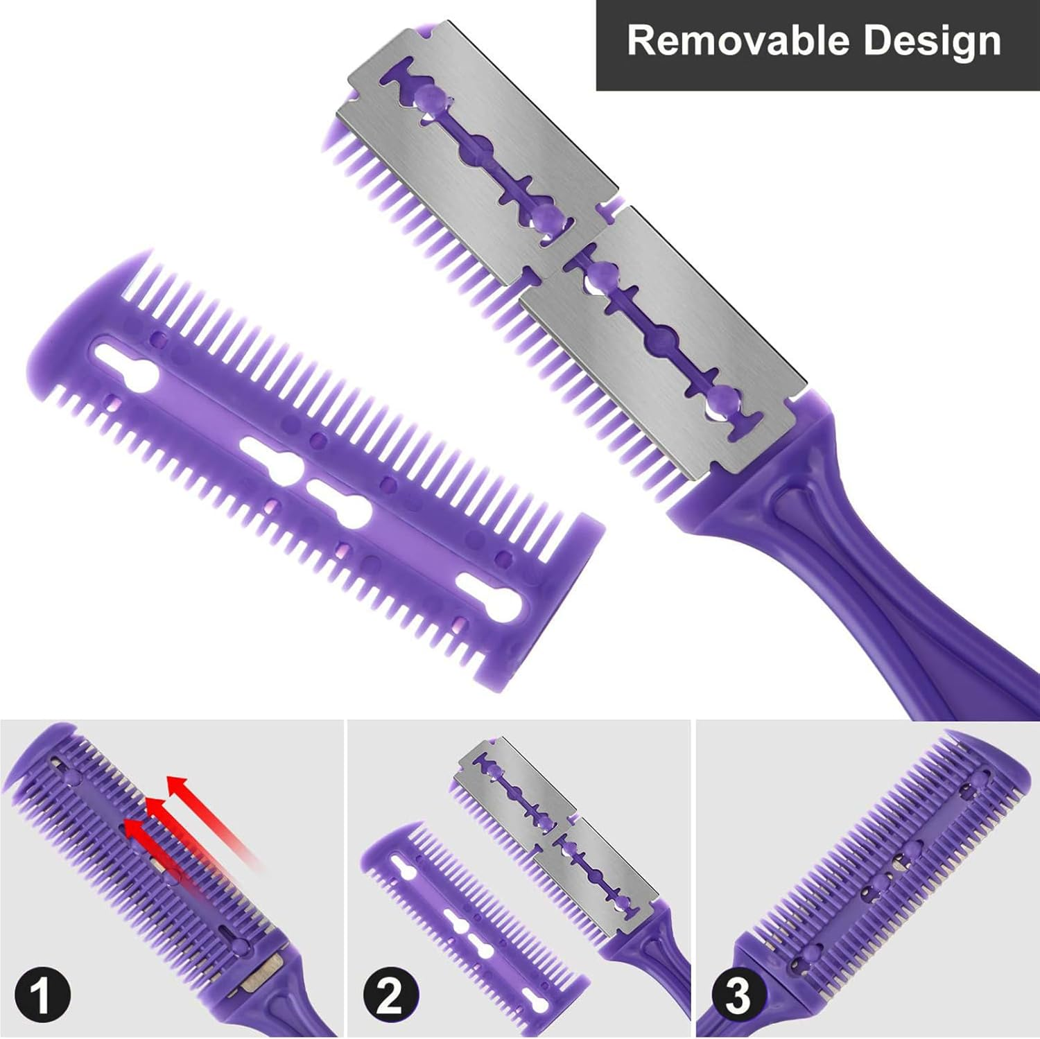 Jrusmr 4 PCS Hair Razor Combs, Dual-Sided Hair Thinning and Trimming Combs for Cutting and Styling, Slim Hairdresser Tools for Home or Salon Use (4 Colors) image number 2