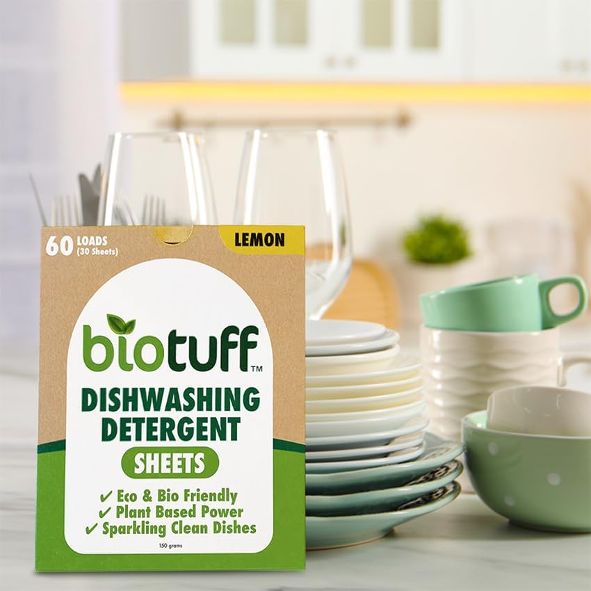 Biotuff Dishwasher Detergent Sheets - Eco Friendly, Biodegradable & Plastic Free - Powerful Grease Cutting Formula - Lightweight & Convenient Dishwashing Solution | 30 Sheets image number 5