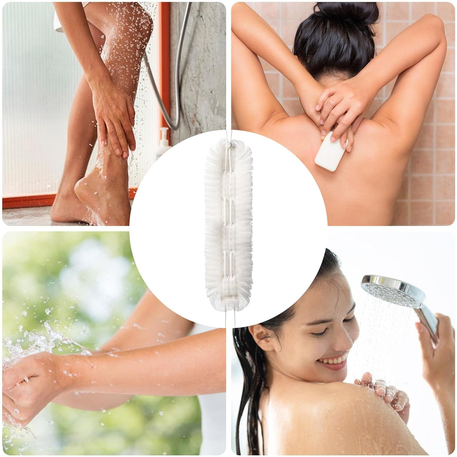 Vgvgaj Back Washer for Shower - 2 in 1 Loofah Sponge | Sponge Scrub with Rope Handles for Dead Skin Removal Home Travel Spa Girls Boys Men - Gray image number 4