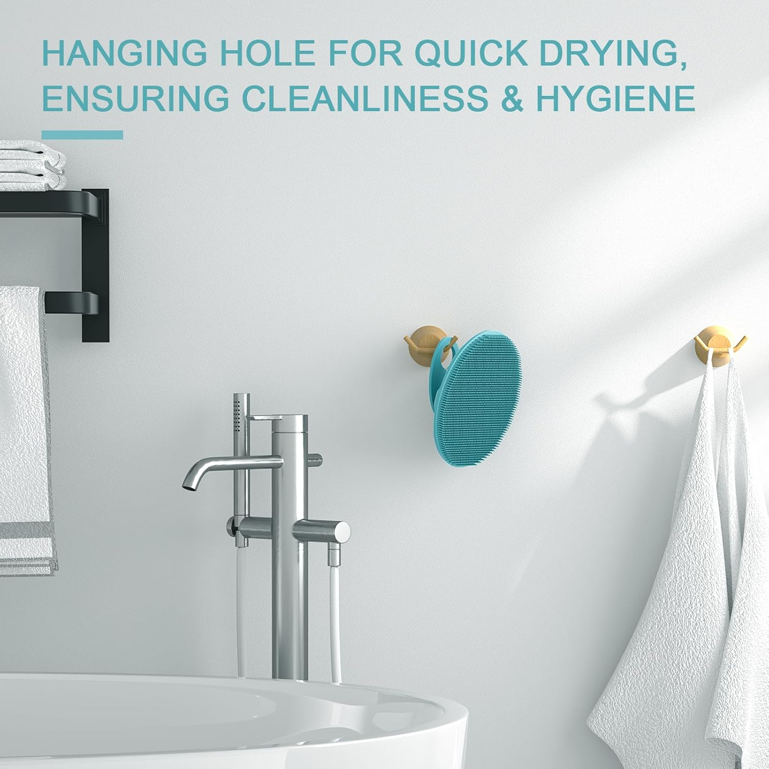 Silicone Body Scrubber 2 Pack, Shower Bath Wash Brush Gentle Exfoliating Scrub Cleansing Loofah for Women Men Baby Sensitive Skin, Easy to Clean, Lather Nicely, More Hygienic, Black+Cyan - Black image number 7