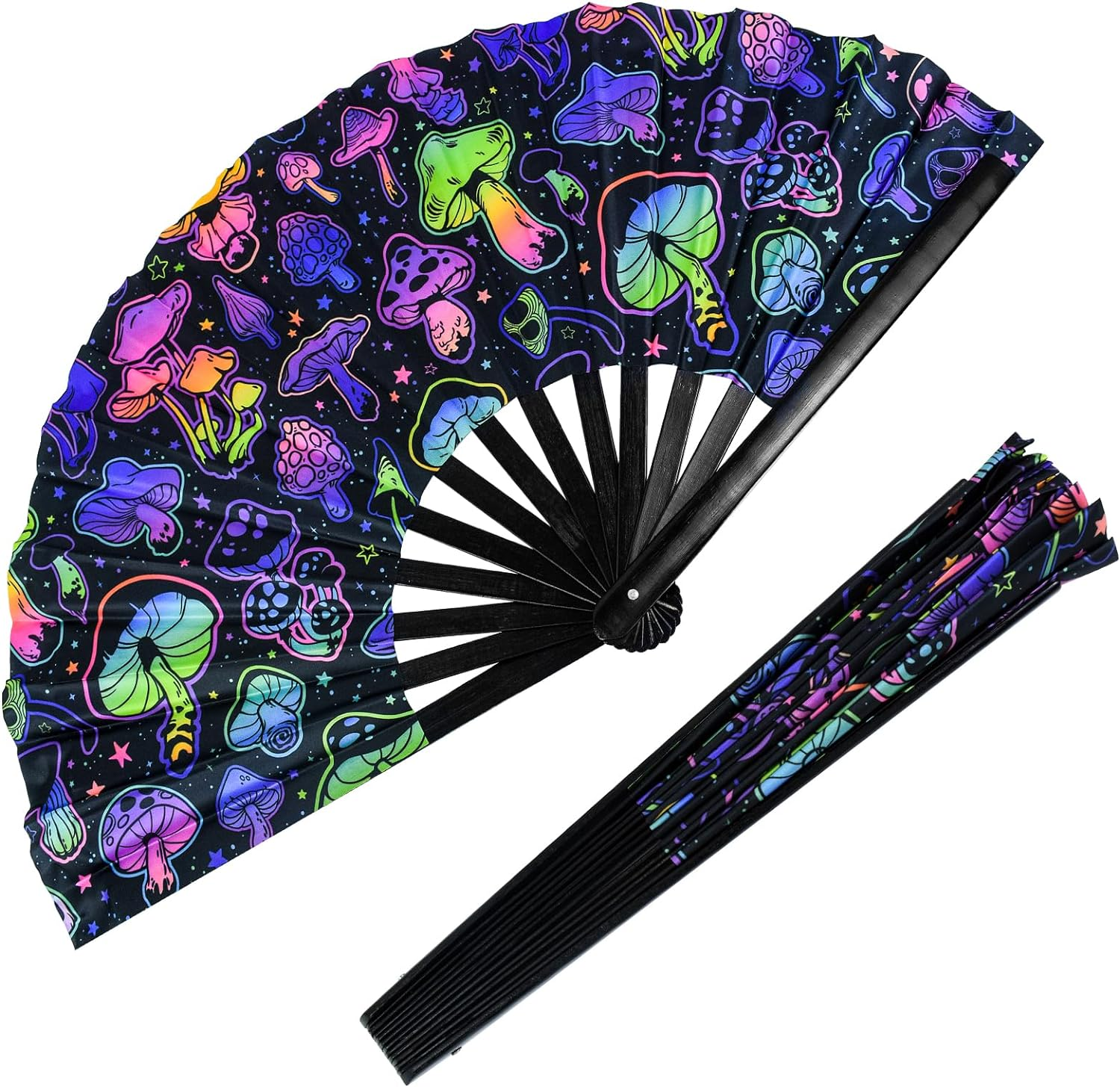 2 Pack Silk Folding Fans, Black Classic Handheld Fan 8.2In Small Hand Held Bamboo Fabric Chinese Vintage Hand Fans with Case for Dance, Performance, Wedding, Cosplay, Decorations, Party Favor, Gift