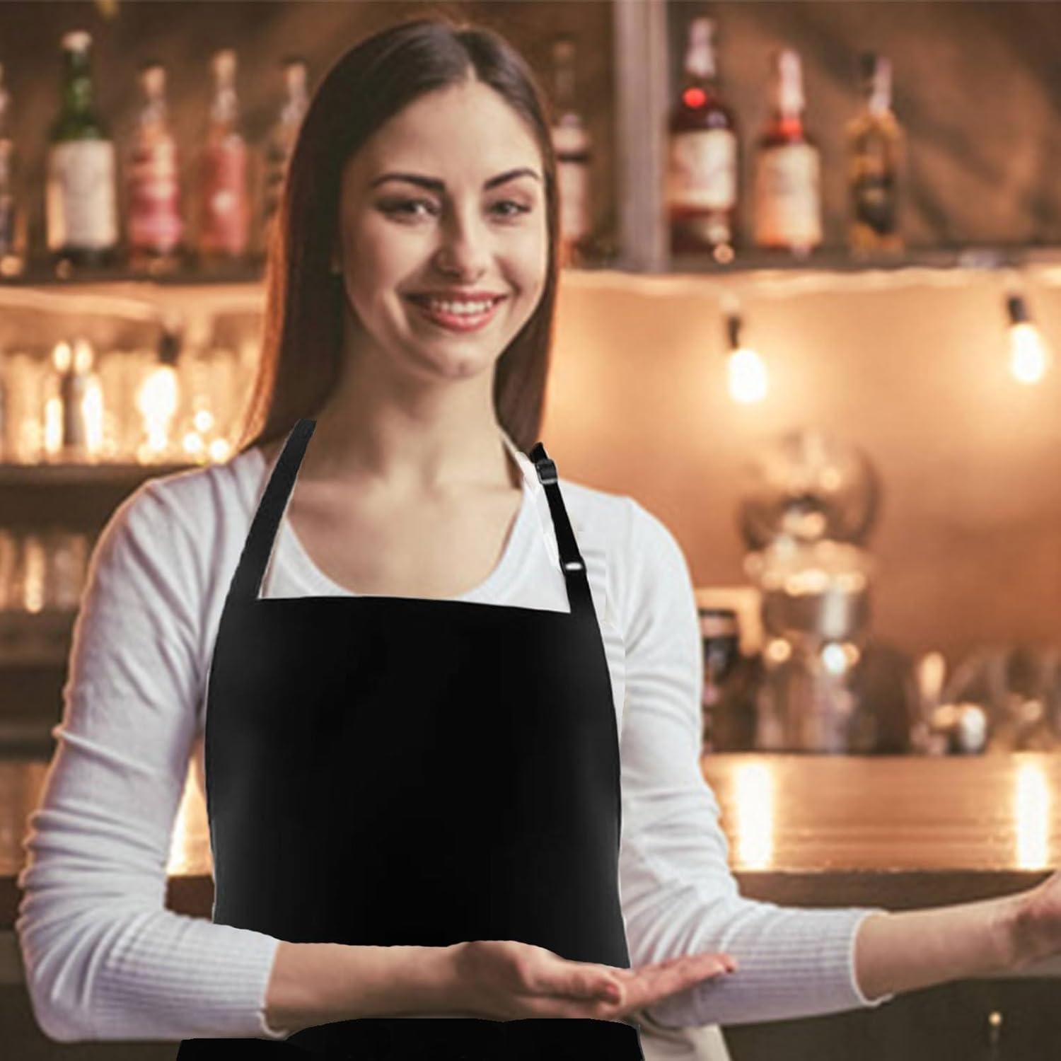 XUTONG Chef Aprons and Chef Apron Hat, Black Apron for Men Women, Waterproof Apron with 2 Pockets, Adjustable Neckband Apron for Kitchen Cooking Baking Garden BBQ image number 5