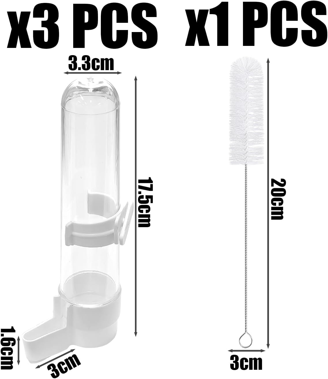 JDNFKG Pack of 3 Parrot Drinking Fountains and 1 X Cleaning Brush, Leak-Proof Hanging, Bird Cage Drinking Device, Accessories for Bird Care image number 3