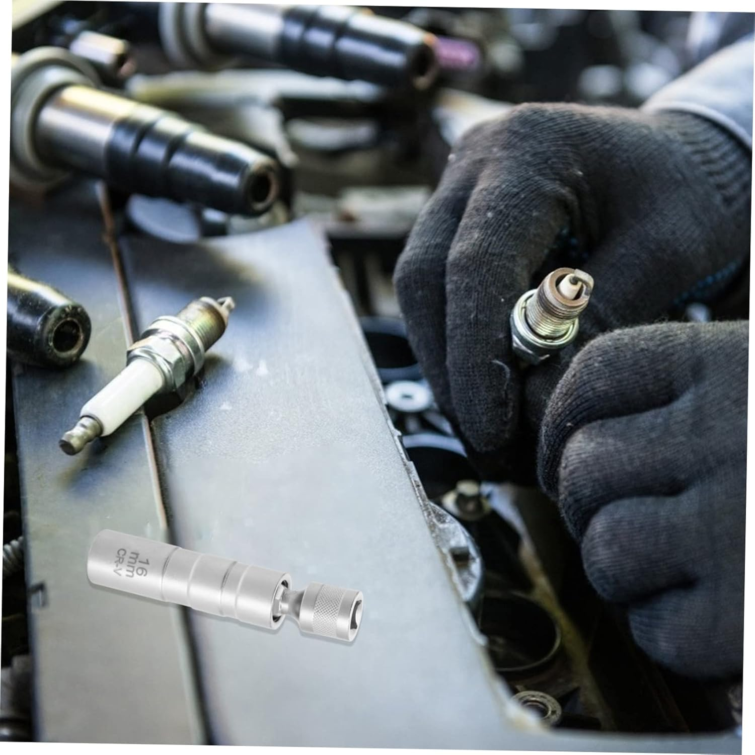 Vaguelly Magnetic Swivel Spark Plug Removal Tool 16Mm Thin Wall Flexible Socket for Vehicle Maintenance Compatible Cars and Motorcycles