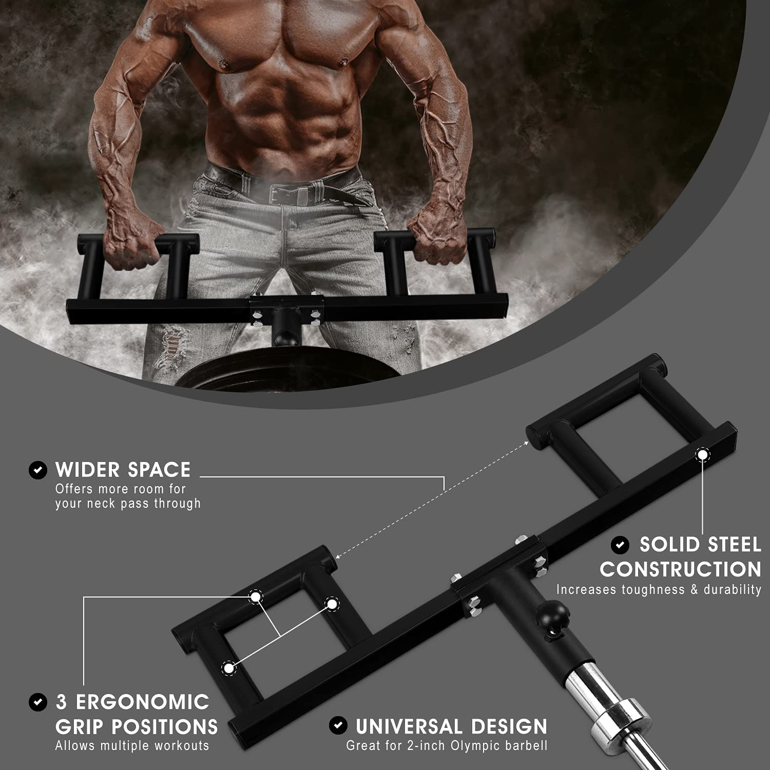 Yes4All Viking Press Attachment for 2-Inch Olympic Barbell &ndash; 3 Hand Grip Positions for Increased Versatility image number 3