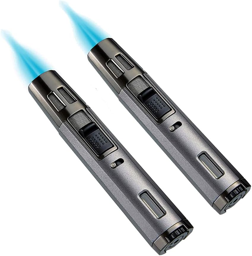 2Pack Torch Lighters Refillable Butane Gas Lighter Windproof Double Jet Flame Adjustable Butanetorch Blow Lighters for BBQ Camping(Without Gas) image number 1