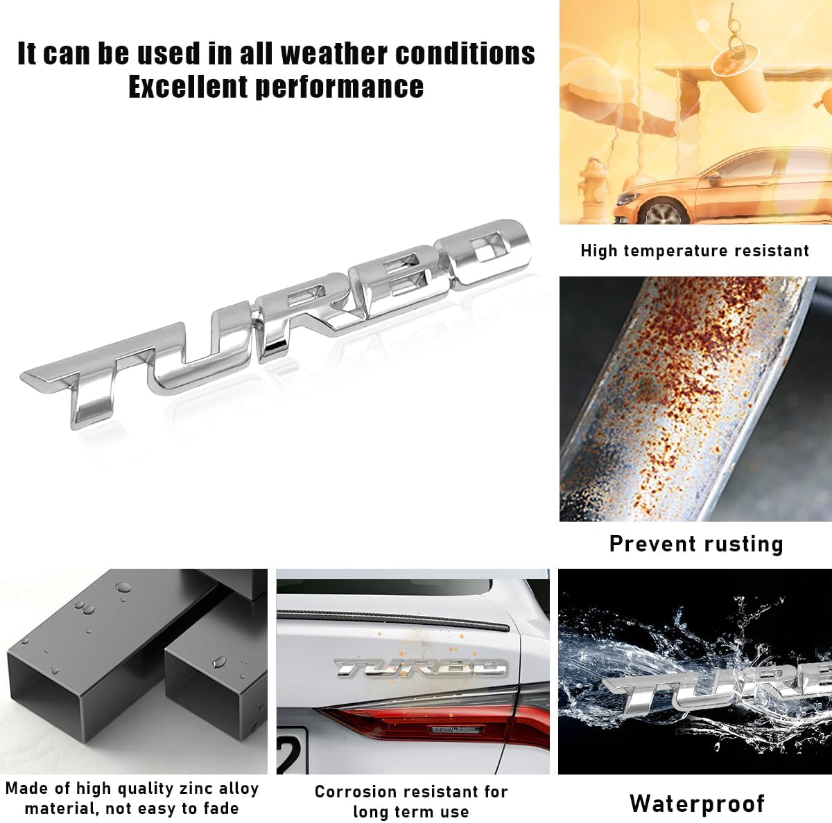 2PCS Turbo Car Emblem Decal, 3D Metal Fender Logo Badge Sticker, Zinc Alloy Auto Front Hood Side Body Emblem Sticker, Universal Exterior Decor Car Accessories for SUV Truck (Silver) image number 5