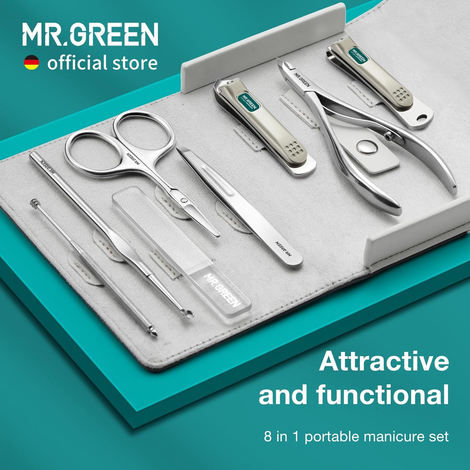 MR.GREEN Manicure Sets 8 in 1 Pedicure Kits Stainless Steel Nail Clipper Set Personal Care Tools with Microfiber Leather Case (Mr-6659) image number 5