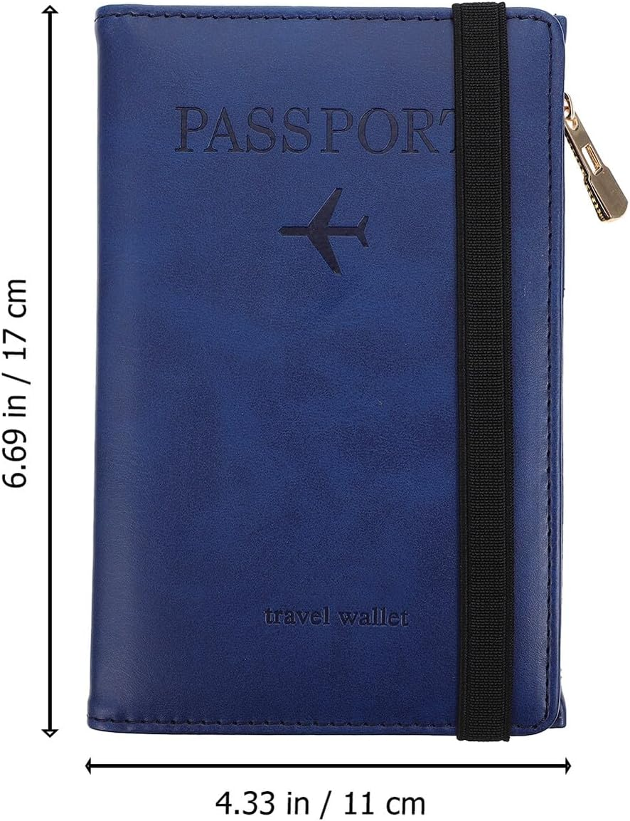 DIKACA PU Passport Protective Cover Travel Passport Holder with RFID Blocking Gate Pass Protector for Business Cards and Id Cards Lightweight Blue Wallet for Men and Women image number 1