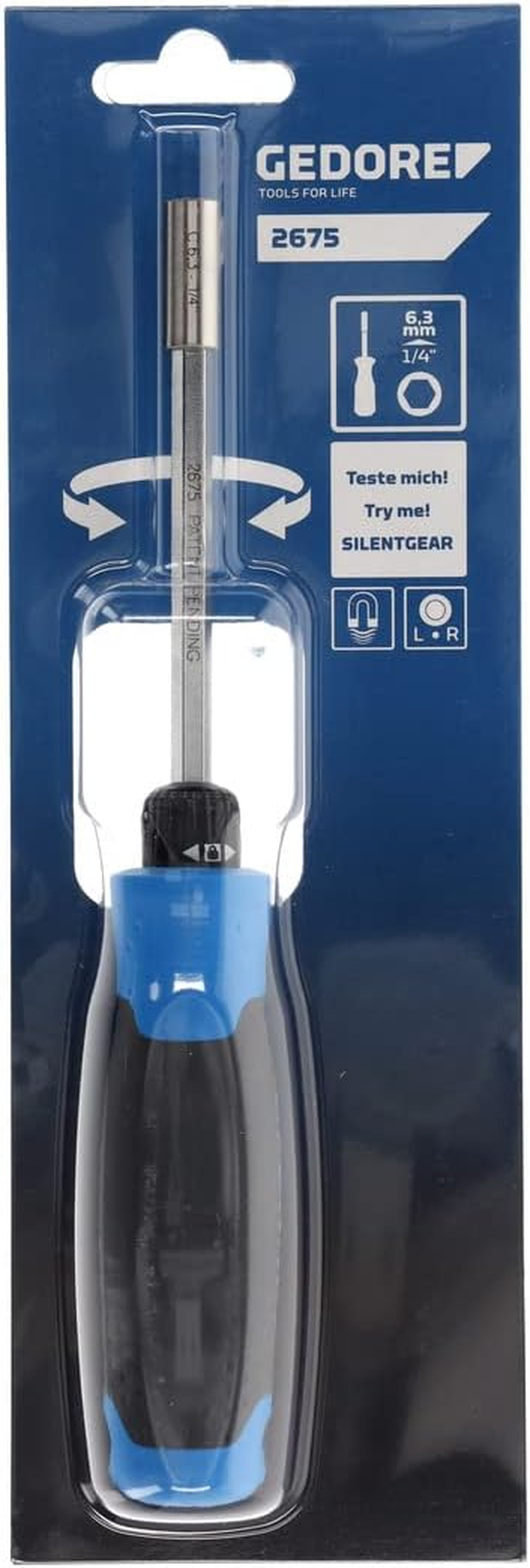 Gedore 1/4-Inch Drive Holder Silent Gear Ratchet Screwdriver, 225 Mm Length image number 4