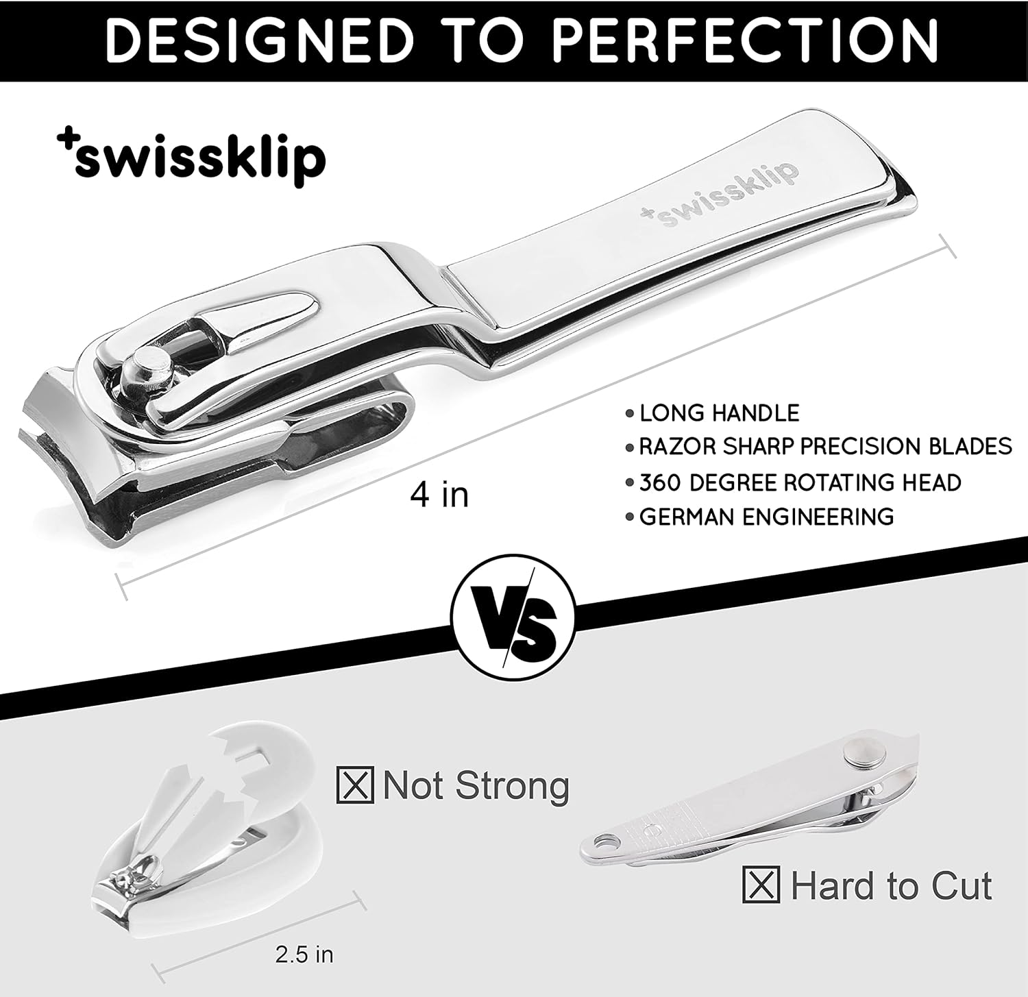 Swissklip Nail Clippers for Men & Women I White Elephant Gifts | Finger Nail Clippers for Adult with 360 Degree Rotating Head I Fingernail Clippers for Women I Surgical-Grade Stainless Steel Material image number 4