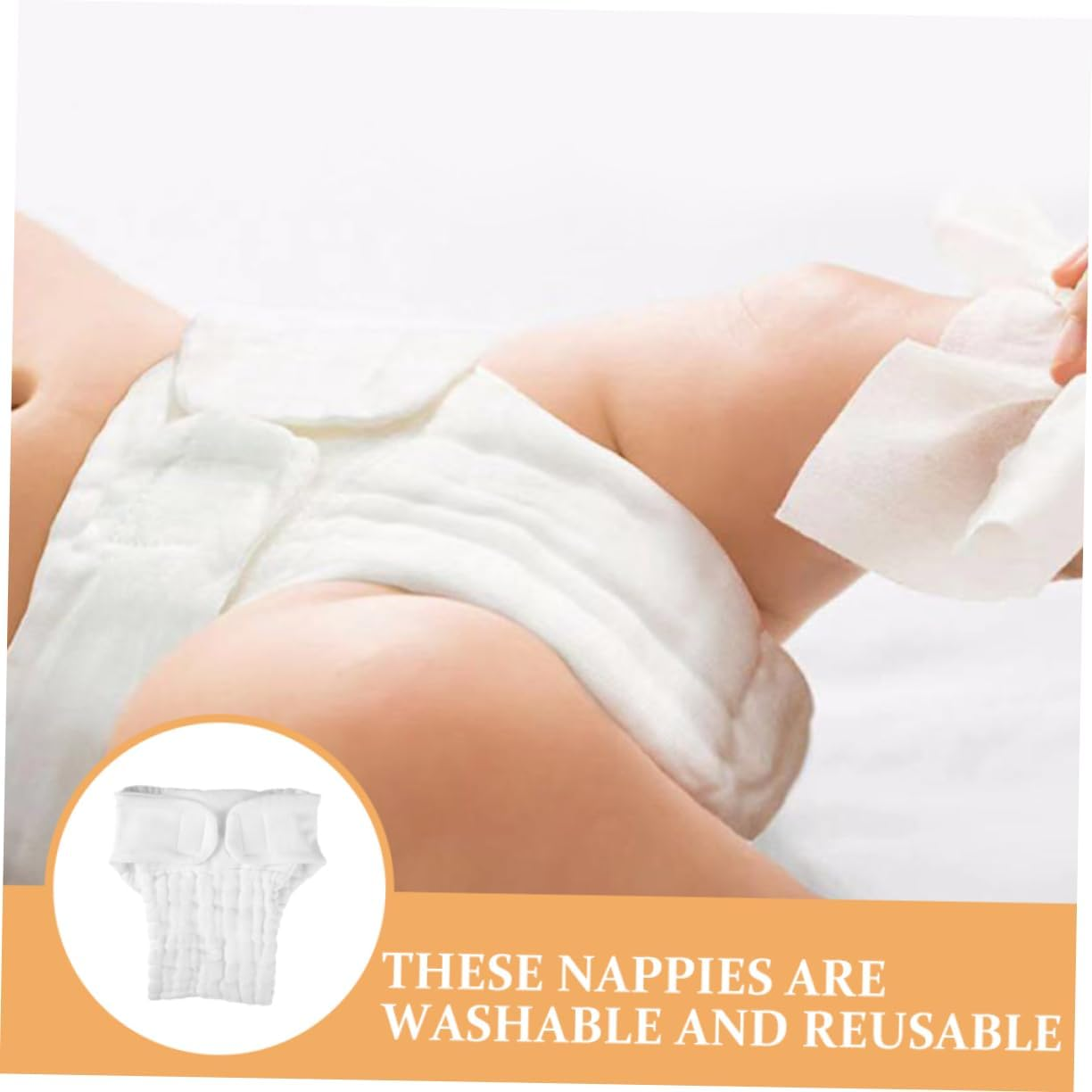 Baby Cloth Diaper Liners and Cotton Nappy Insert for Newborns 3-9 Months, Washable Reusable Absorbent White M Size 5Pcs, Soft Breathable Baby Nappy Inserts for Toddler Swimming image number 1