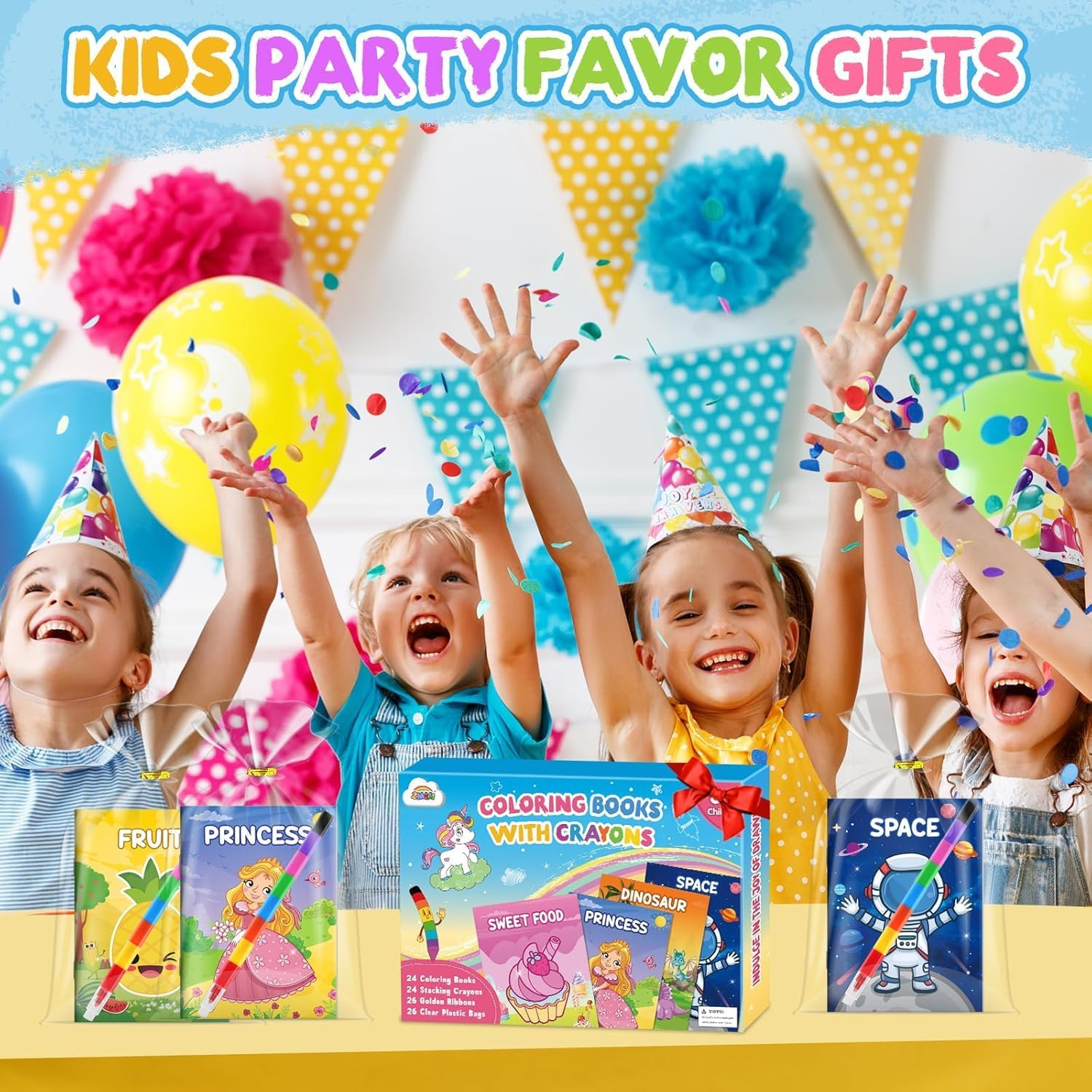 ZMLM 24 Coloring Books for Kids Party Favors with 24 Stacking Crayons Set 26 Gift Bags, Mini Coloring Books for Ages 4-8 Small Activity Books for Birthday Classroom Gifts Goodie Bag Stuffers image number 2