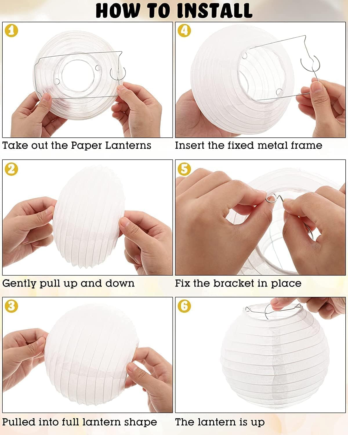 20Pcs White Paper Lanterns, 6" 8" 10" 12" round White Paper Lantern Decorations with Hanging Line for Weddings Decoration, Indoor and Garden Party Decoration